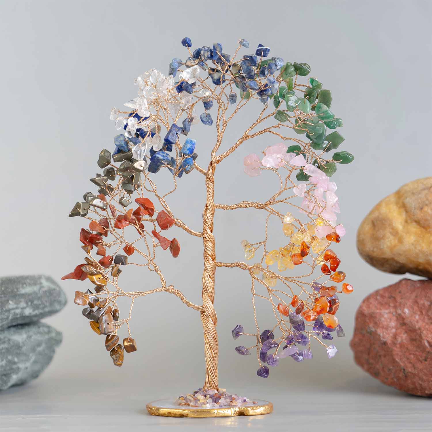 11 Chakra Natural Stone Tree With White Agate Base