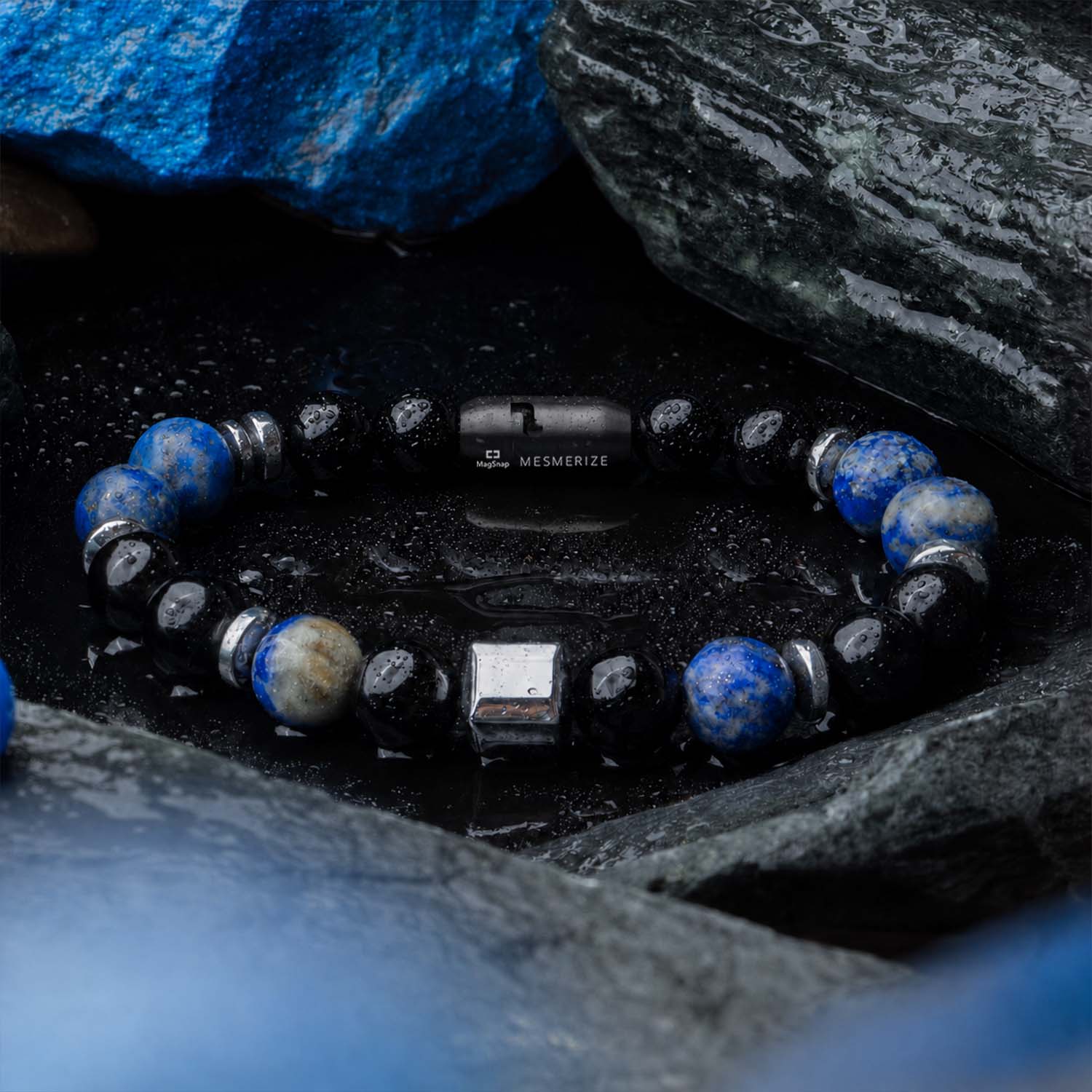 Non Personalised Knowledge Gloss Onyx And Lapis Lazuli Natural Stone Bracelet With Magsnap 2
