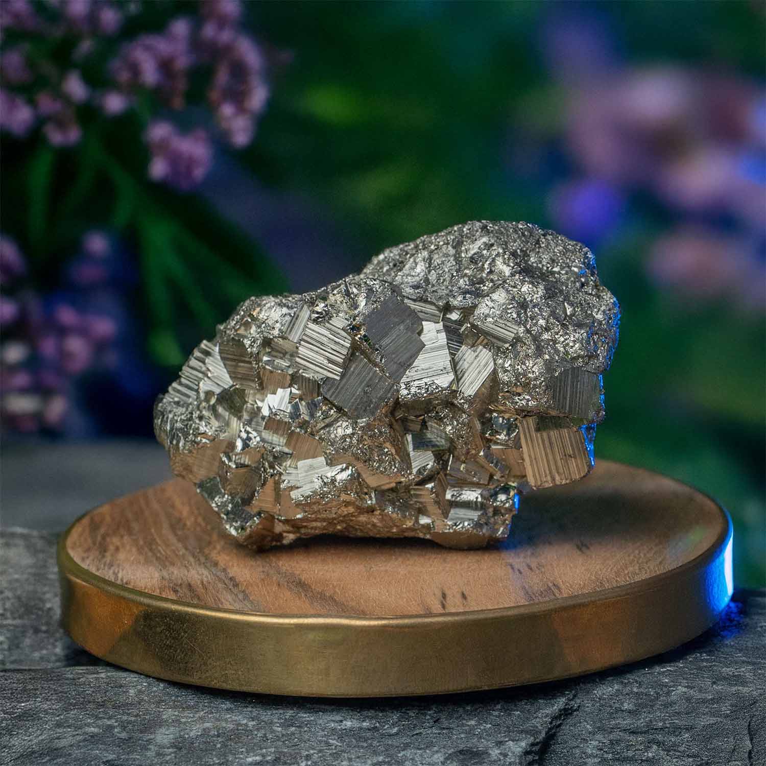 Money Magnet Peru Pyrite Raw Stone With Mango Wood Coaster