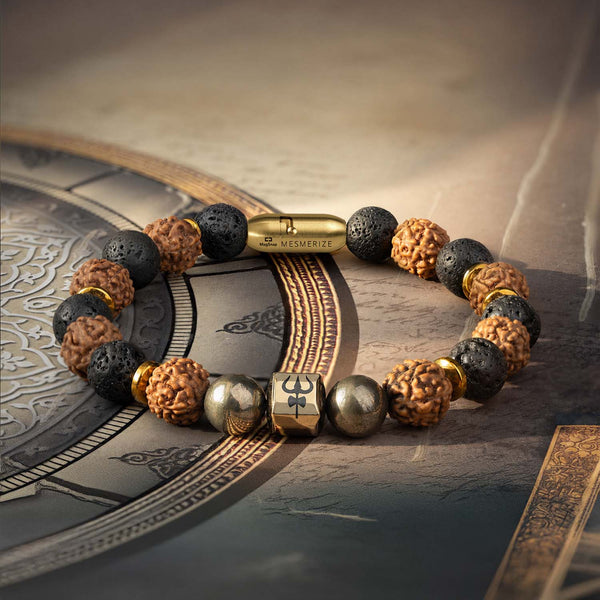 Spiritual Rudraksh Pyrite Trishul Bracelet with Magsnap