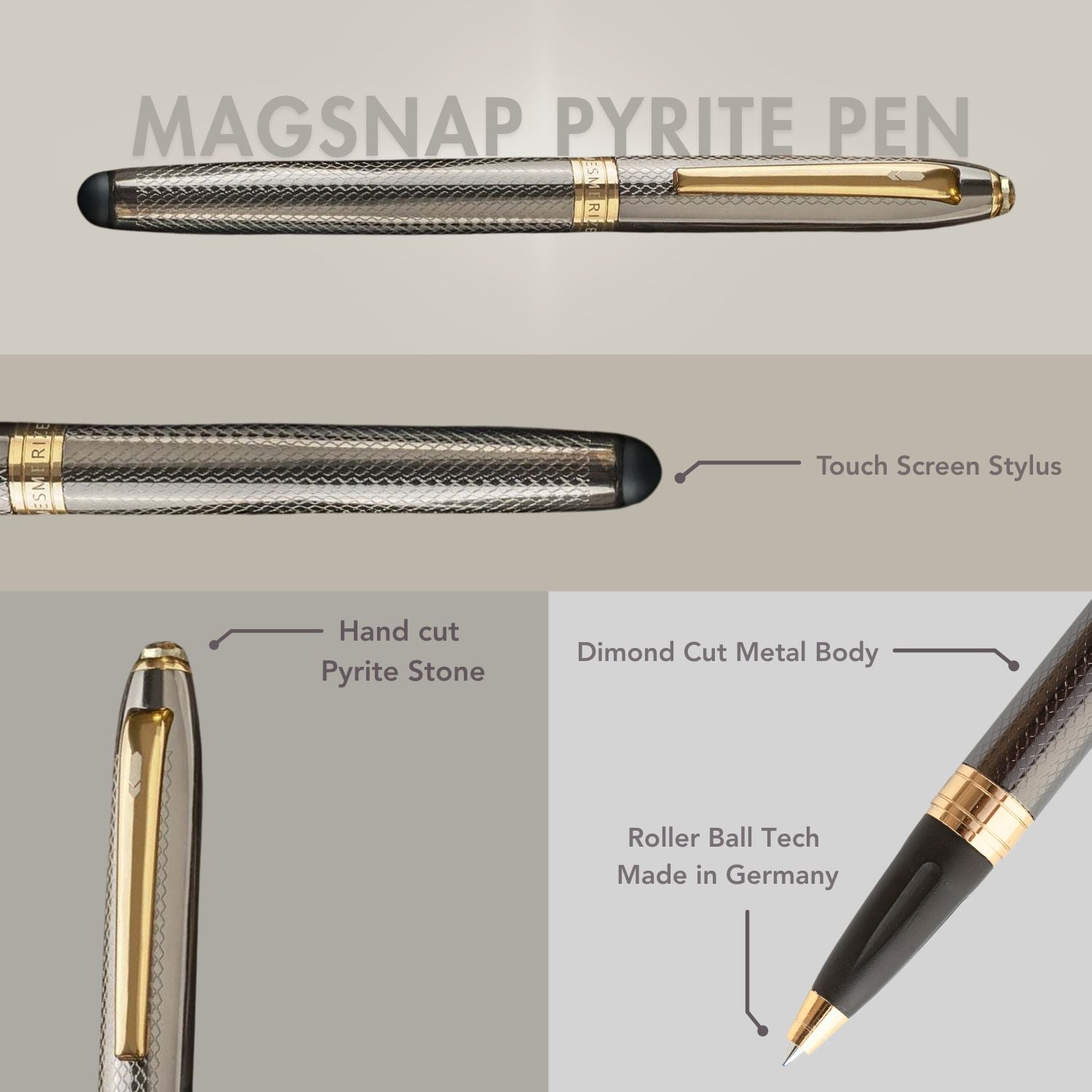 Personalised Pyrite 2 in 1 MagSnap Roller Ball Pen with Stylus