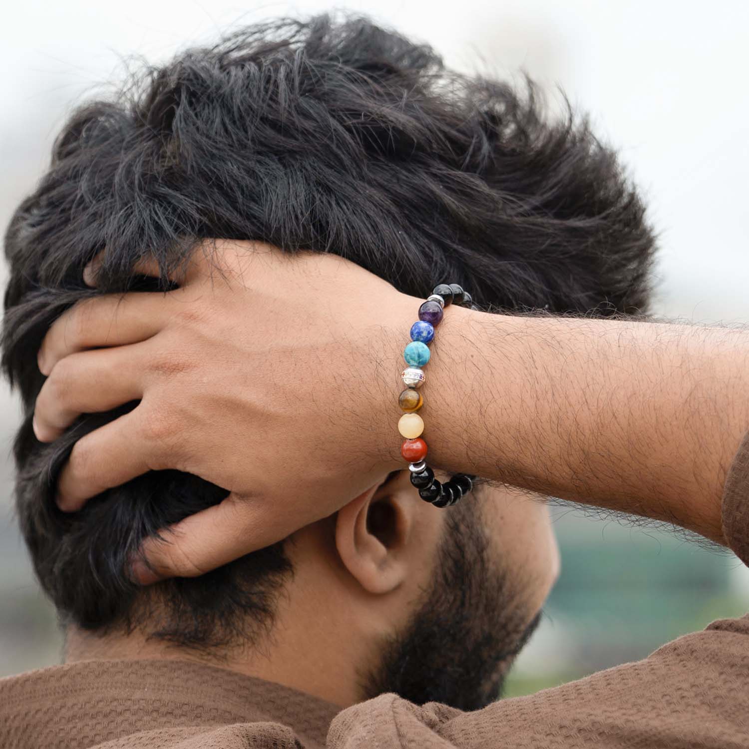 925 Sterling Silver Balance 7 chakra Natural Stone Bracelet With MagSnap2