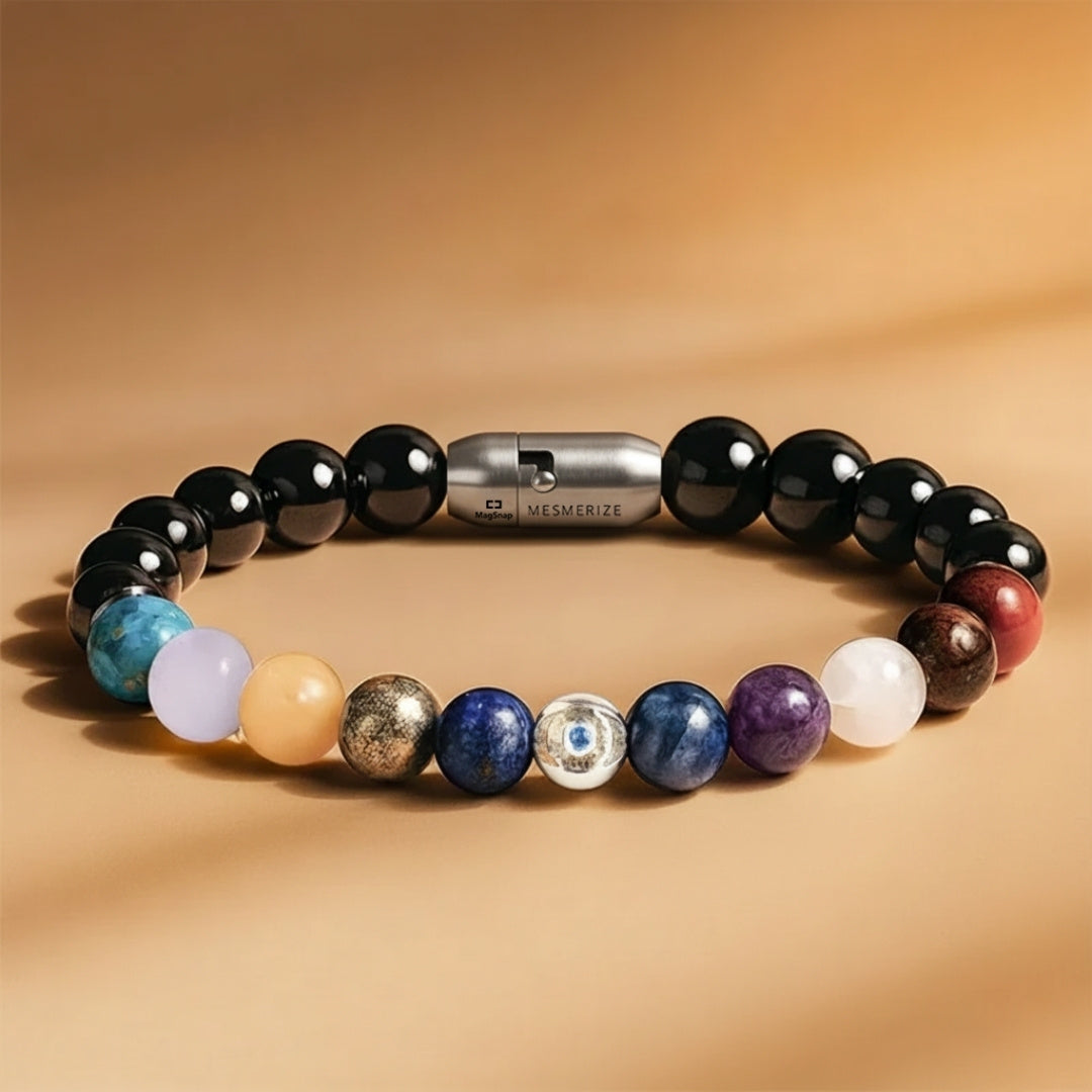 925 Sterling Silver Super 11 Chakra Natural Stone Bracelet With MagSnap2