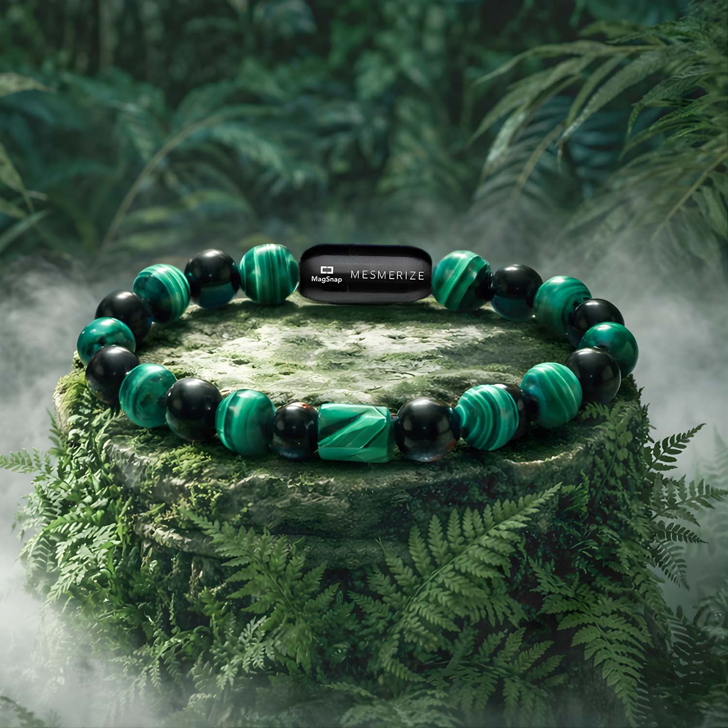 Aegon Obsidian & Malachite Natural Stone Bracelet With MagSnap2