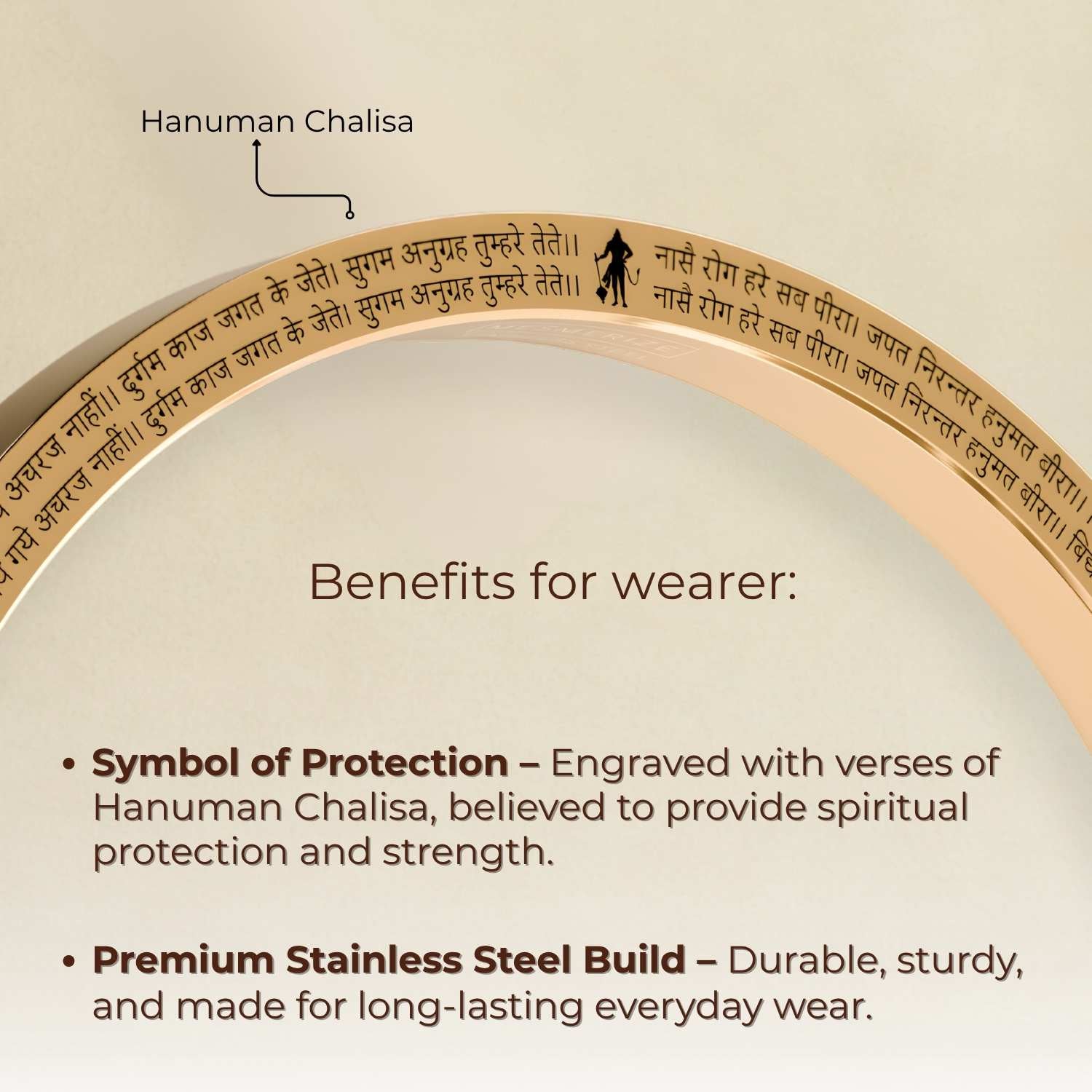 9 Verse Hanuman Chalisa MicroCarved Classic Round Kada Gold