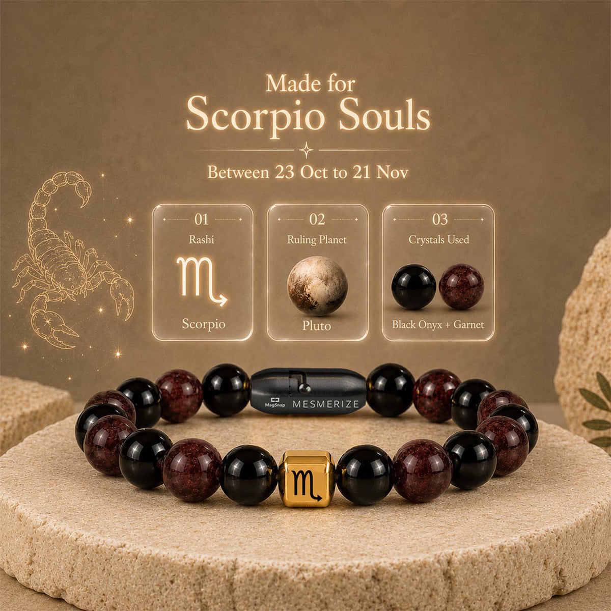 Scorpio (Vrishchik) Zodiac Stone Bracelet with MagSnap 4