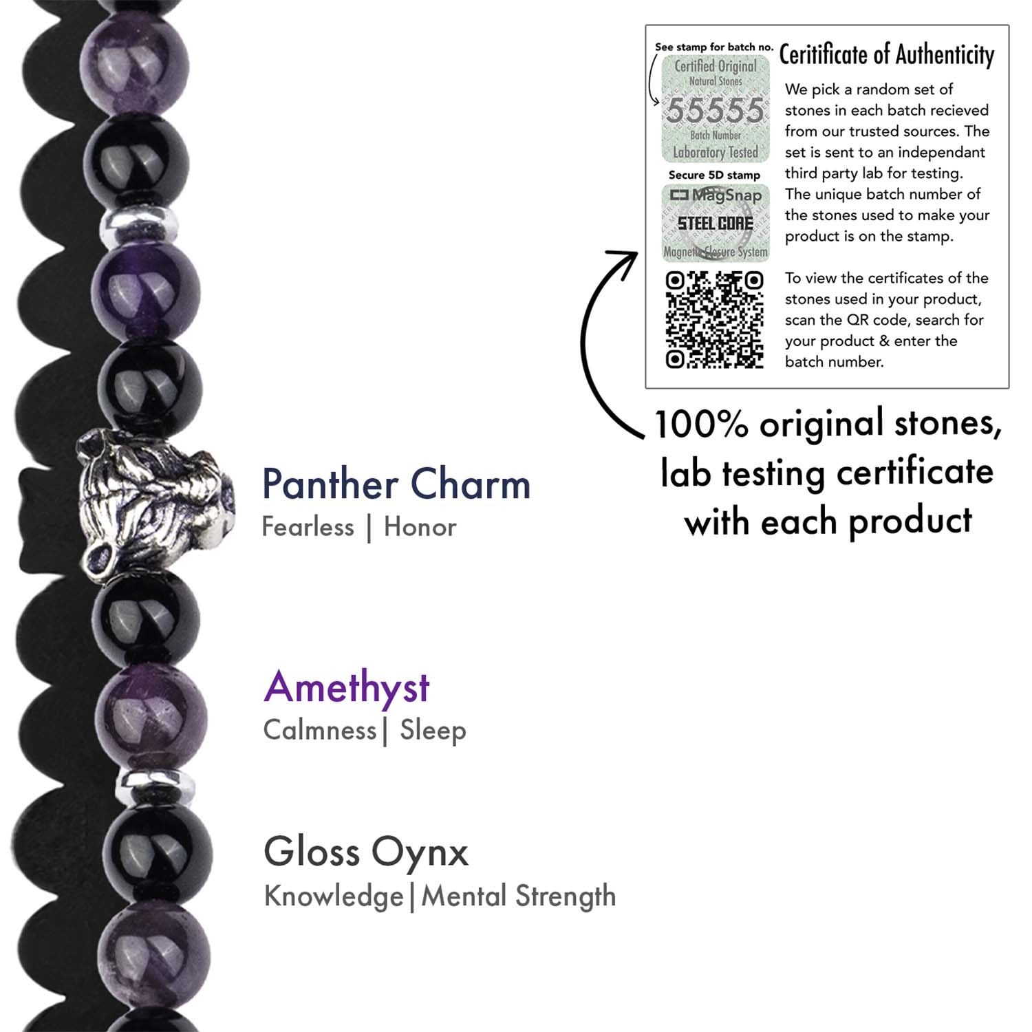 Amethyst Natural Stone Couple Bracelet with Magsnap 2