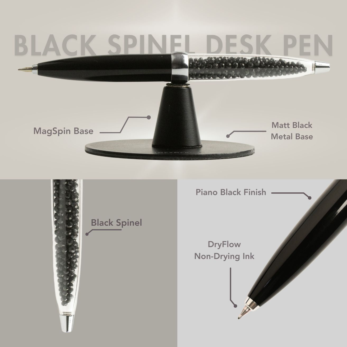 Black Spinel MagSpin Rotating Desk Pen with DryFlow Ink