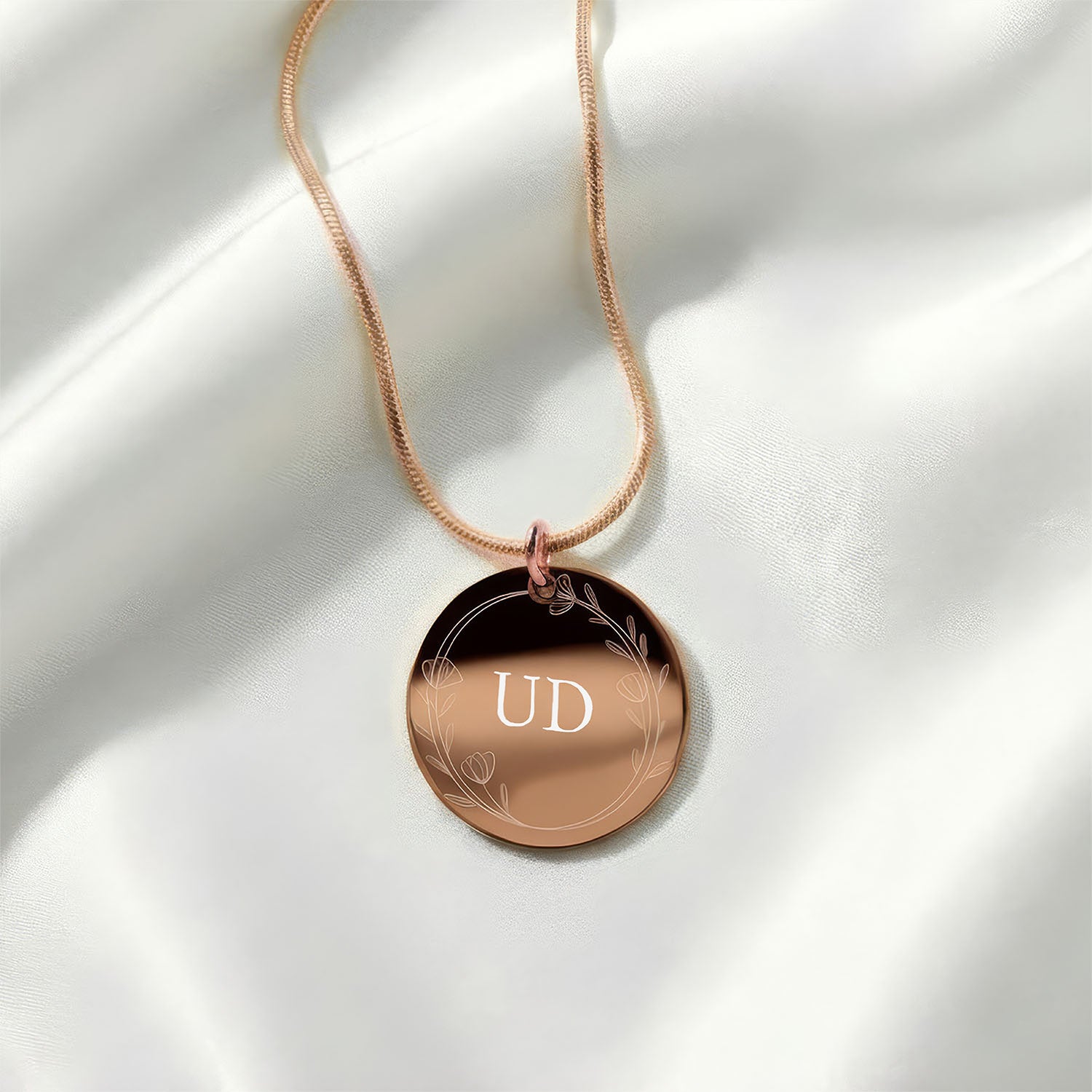 Couple Initials Circle Necklace Rose Gold