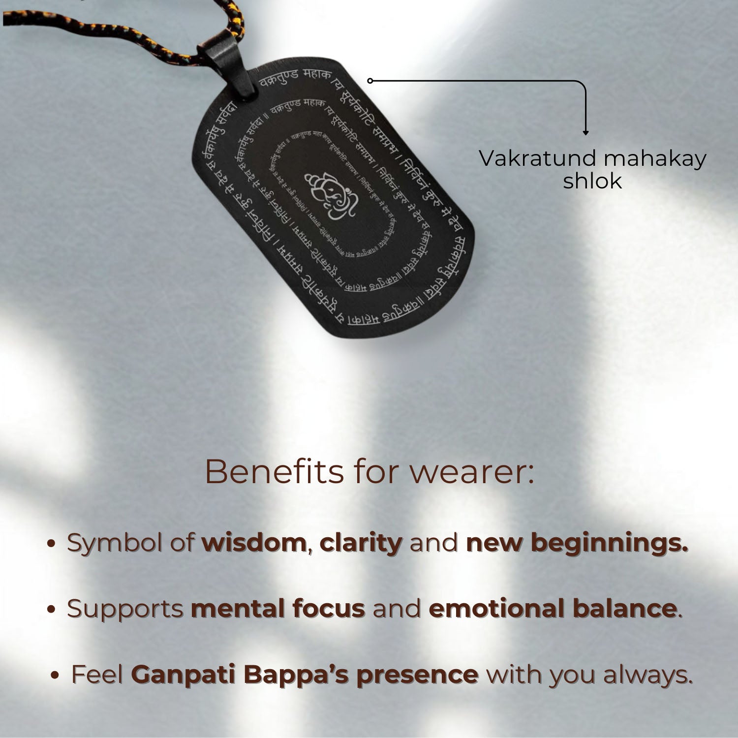 Devotional Ganpati Shloka Tag Necklace Gold