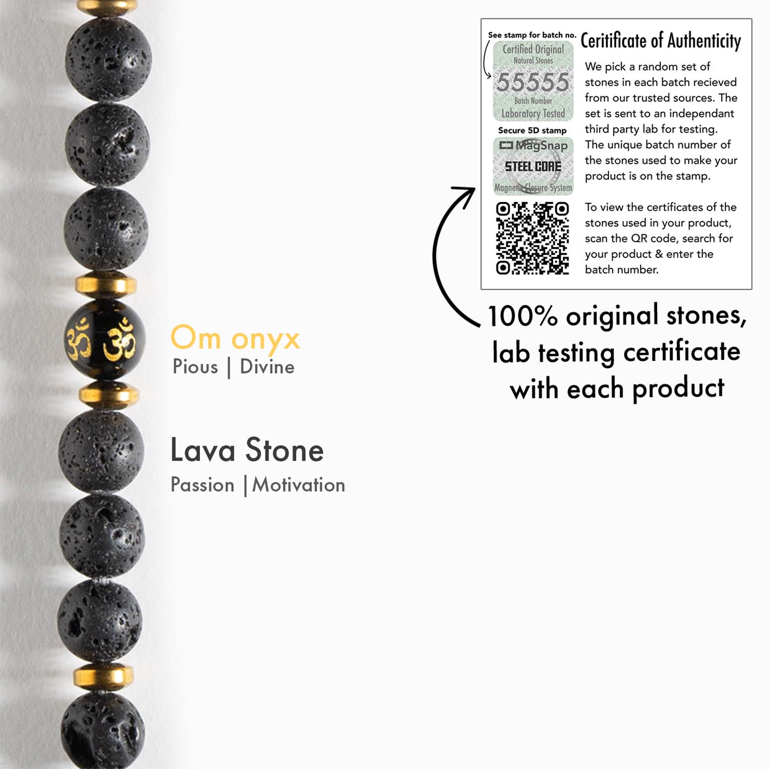 Divine Lava Natural Stone Om Bracelet with MagSnap 2