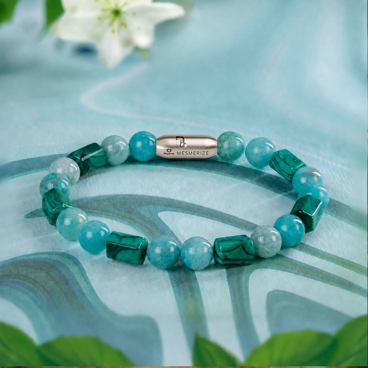 Elysia Amazonite & Cube Malachite Natural Stone Bracelet with Magsnap2