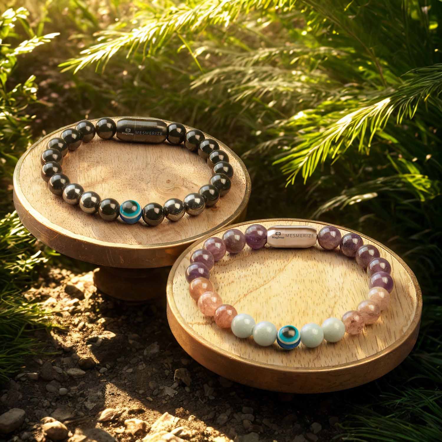 Evil Eye Natural Stone Couple Bracelets with Magsnap 2