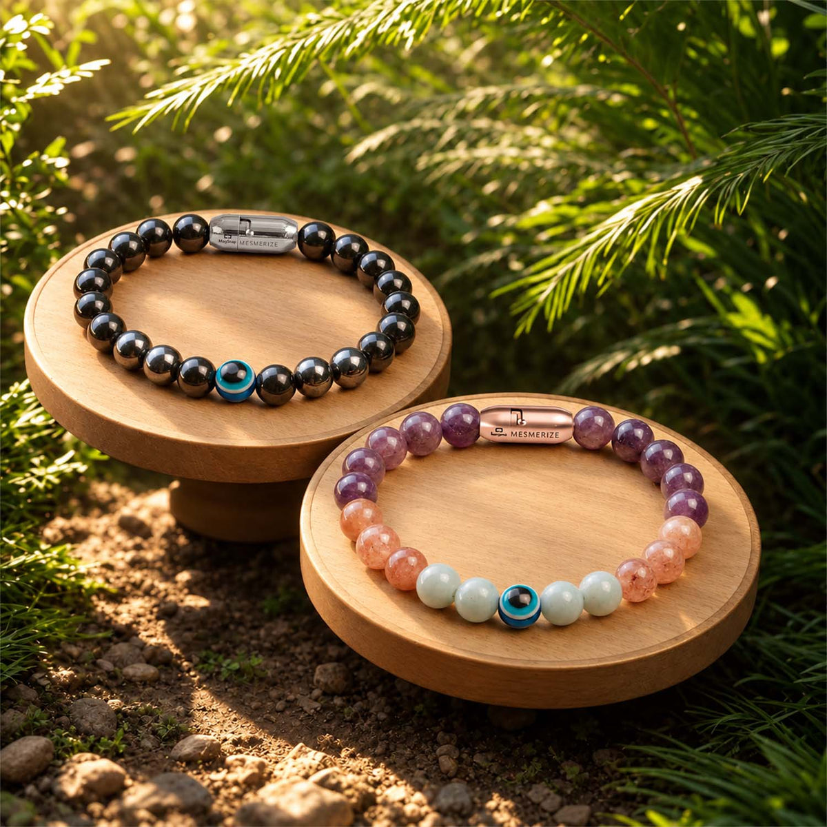 Evil Eye Natural Stone Couple Bracelets with Magsnap 2