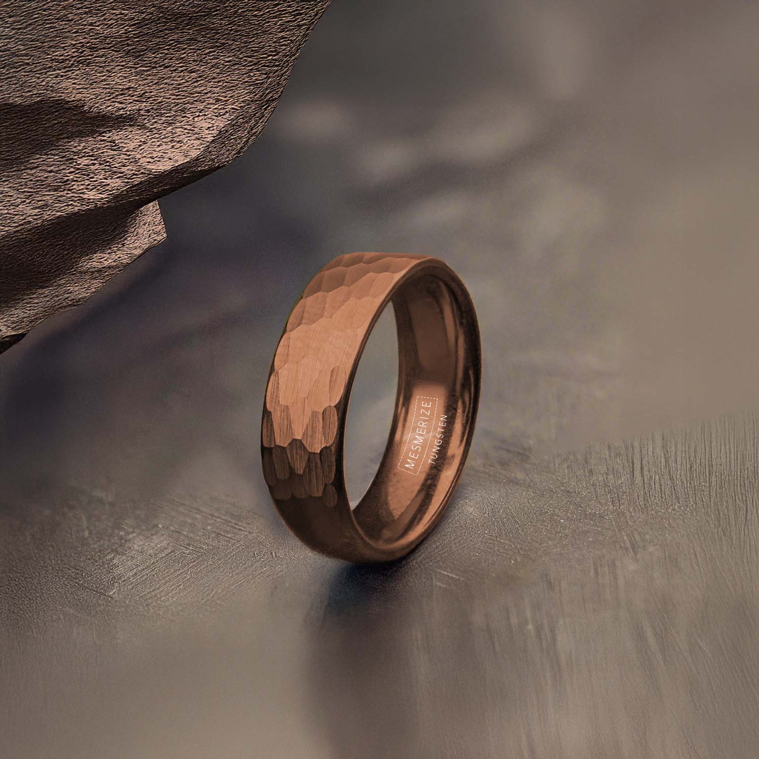 Forged Hammered Tungsten Carbide Band Ring BRONZE