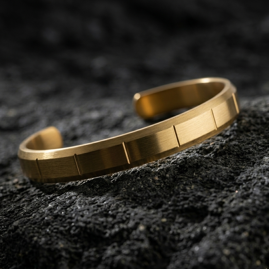 Matte Strike Line Flex Cuff Adjustable Bracelet Gold