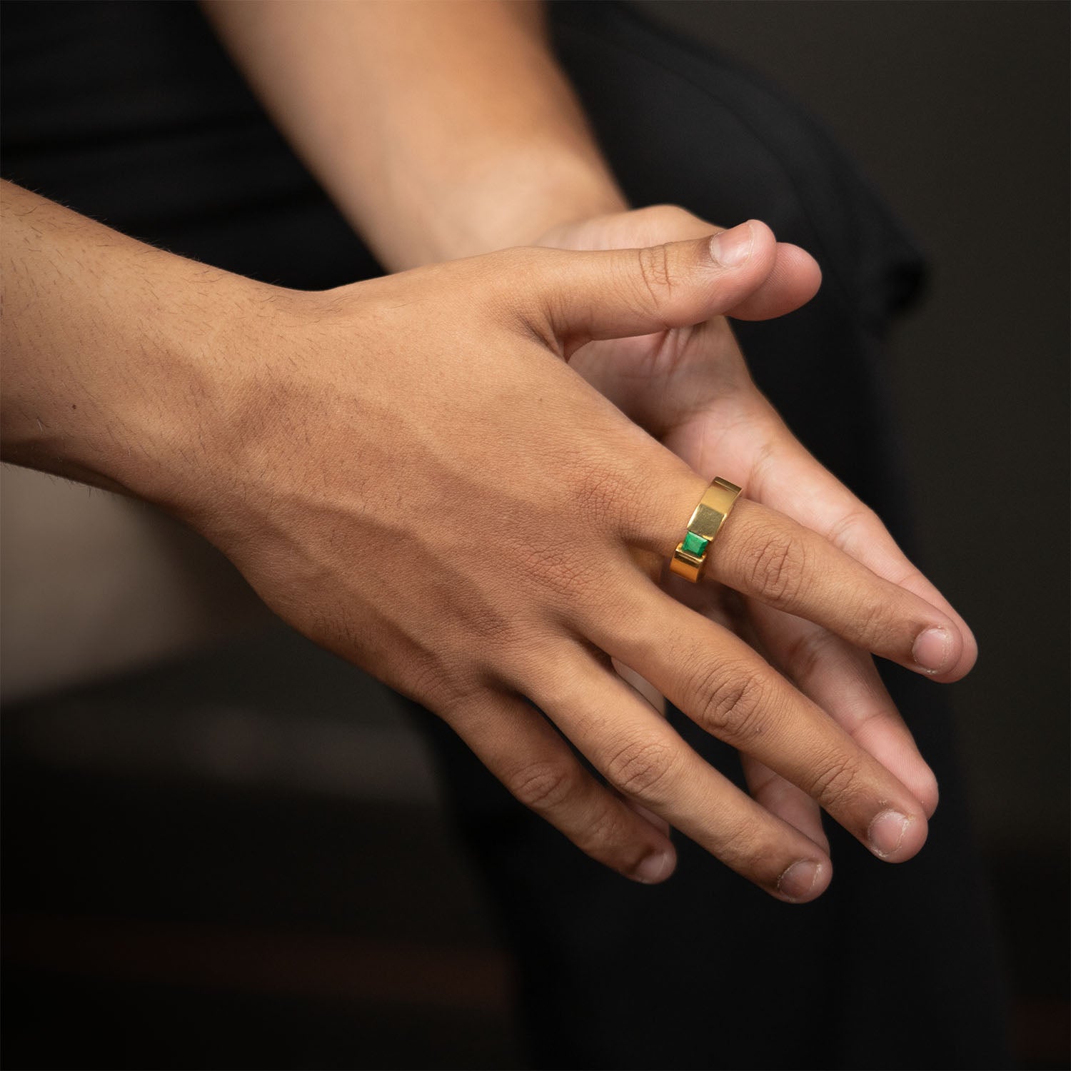 Gold Plated Pure 925 Silver Ring With Natural Malachite Gem Stone