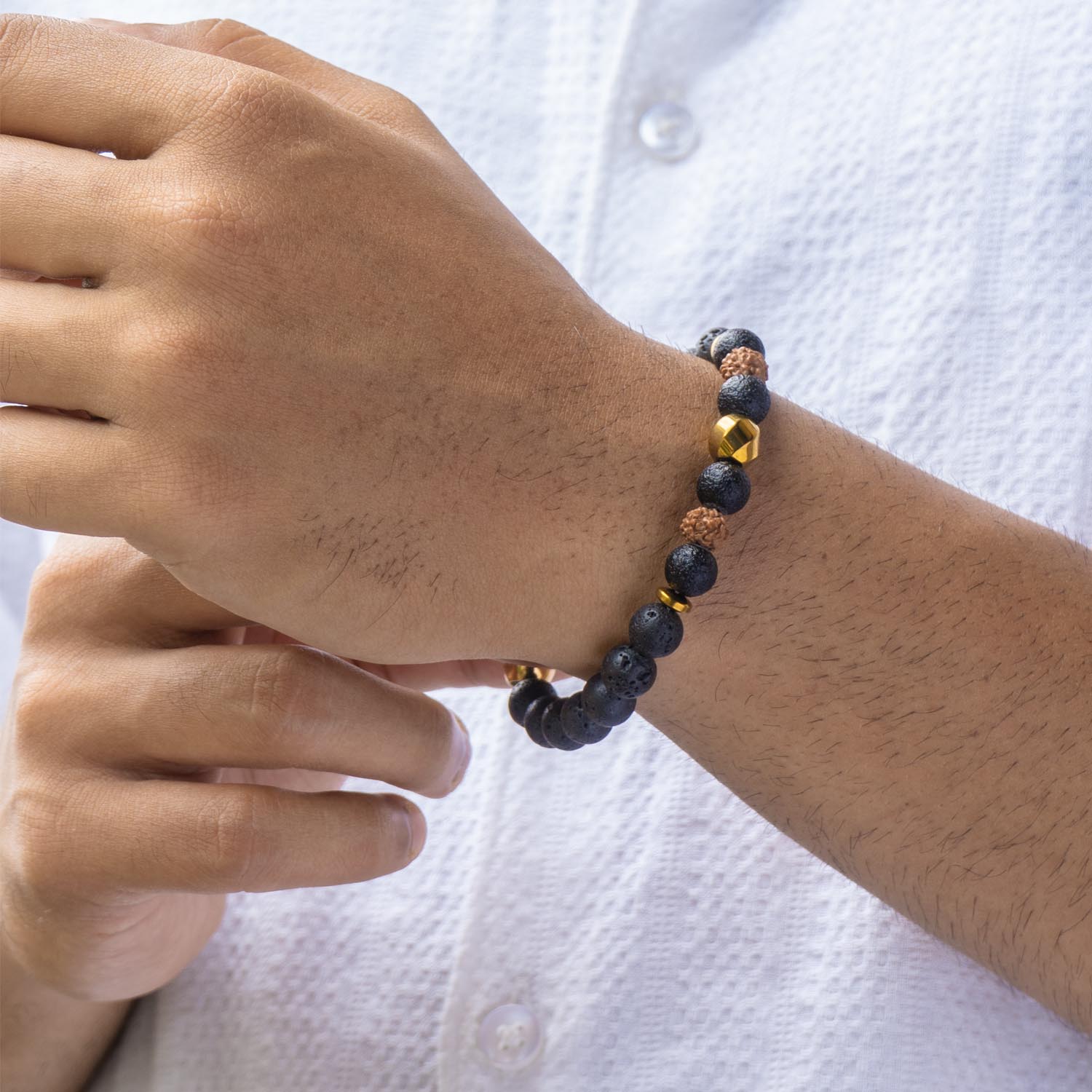 Grounded Rudraksh Natural Stone Bracelet With MagSnap2