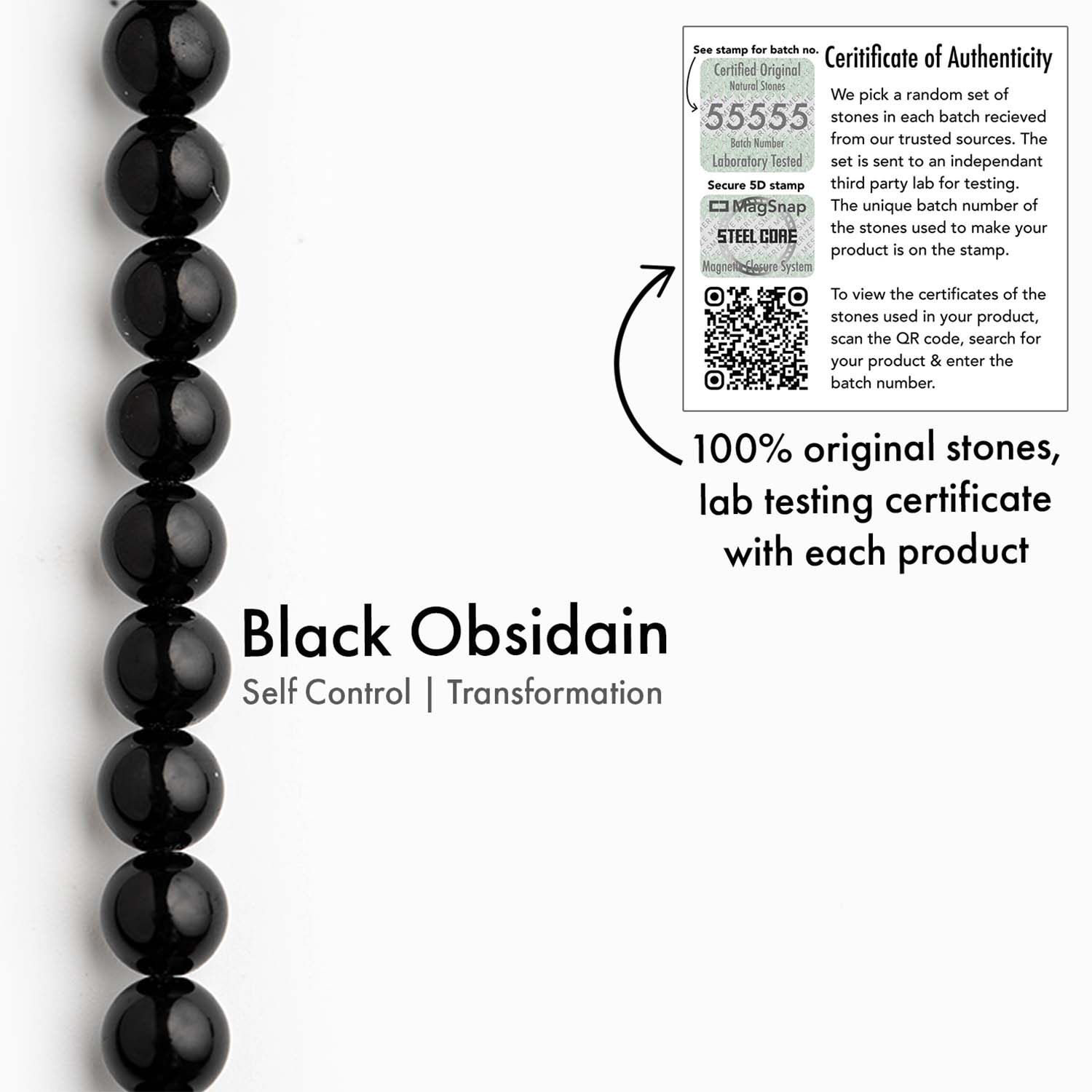 Grounding Black Obsidian Natural Stone Bracelet with MagSnap