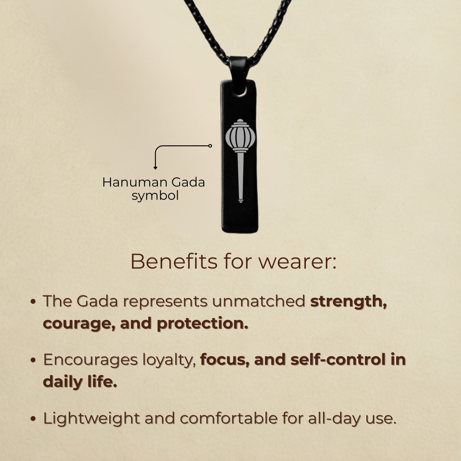 aSilver Hanuman Gada Spiritual Mini Bar Necklace