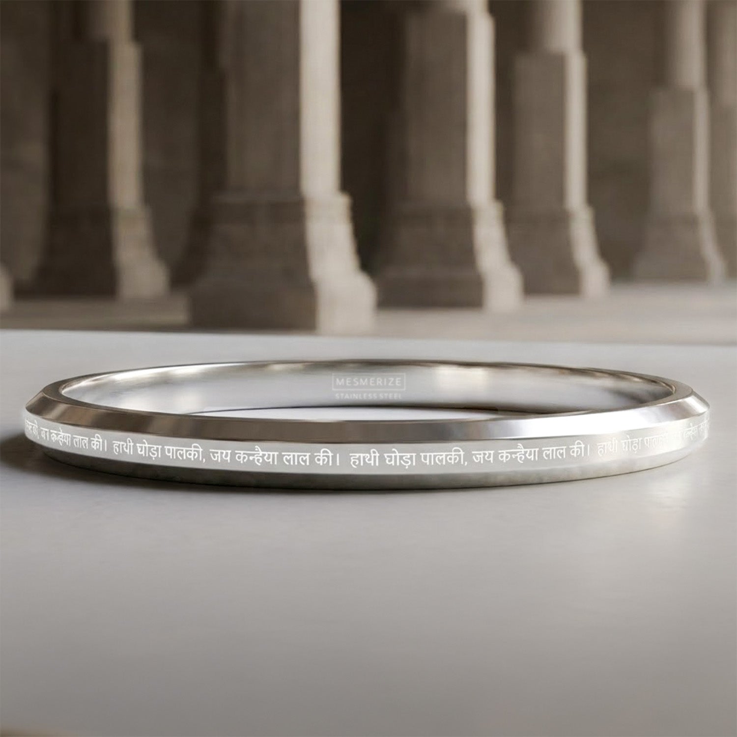 Hathi Godha Palki Krishna MicroCarved Round Kada Silver