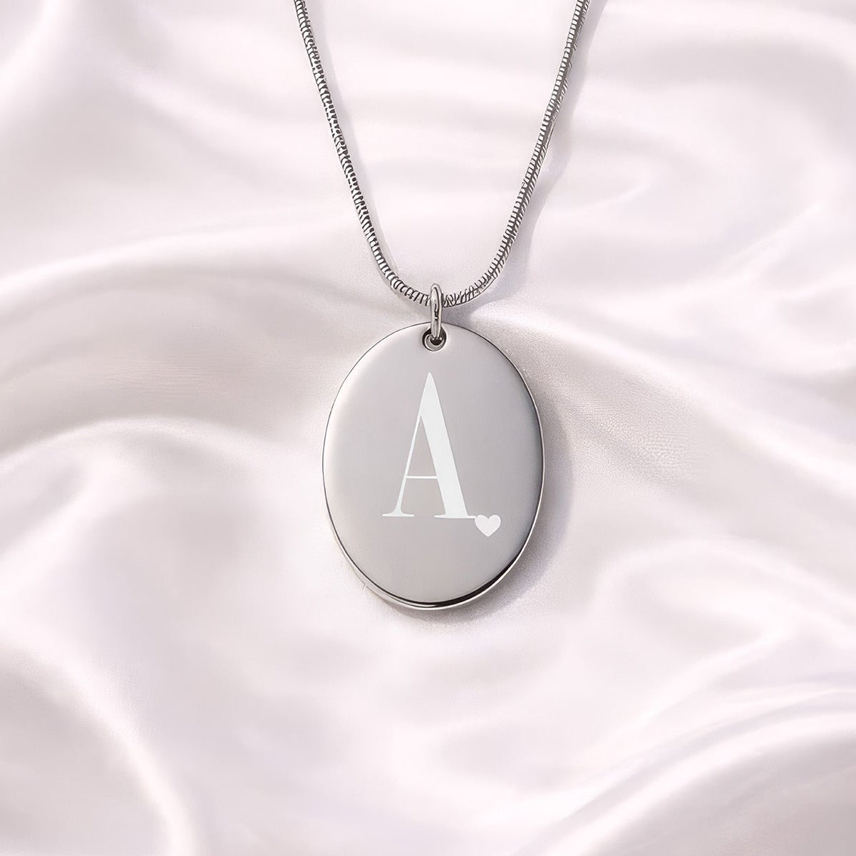 Initials Oval Necklace Silver