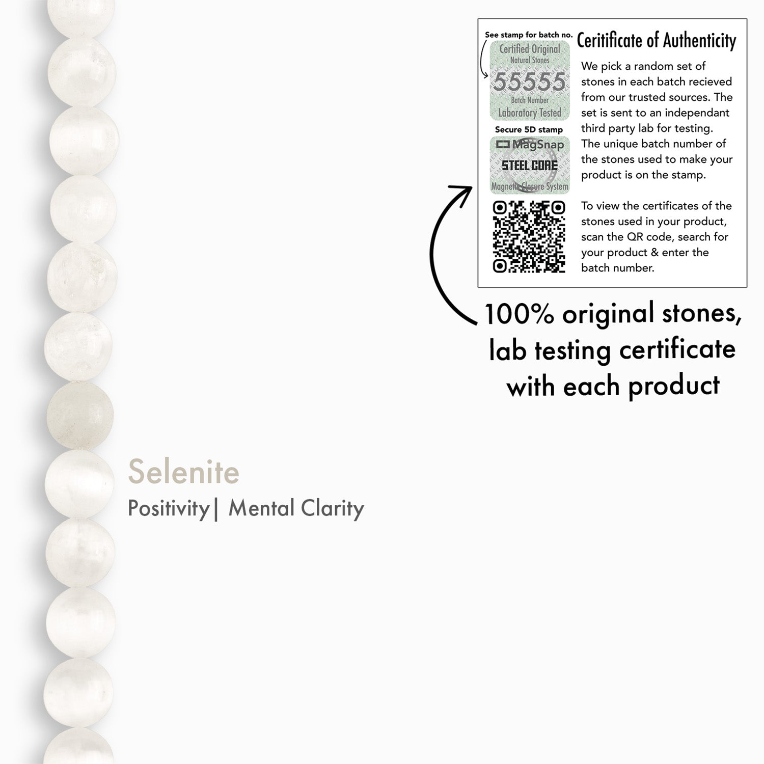 Inner Peace Selenite Natural Stone Bracelet with MagSnap