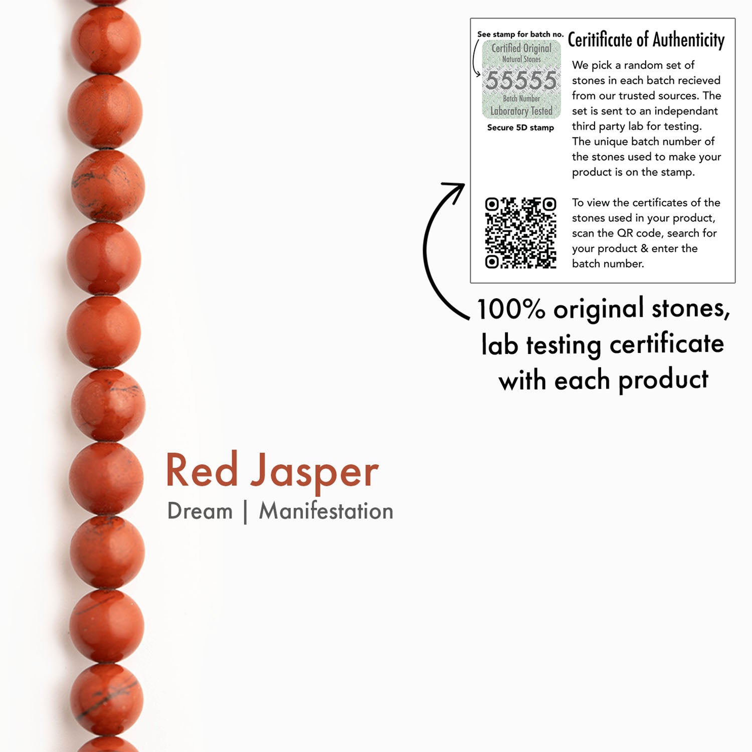 Inner Strength Red Jasper Natural Stone Elastic Bracelet