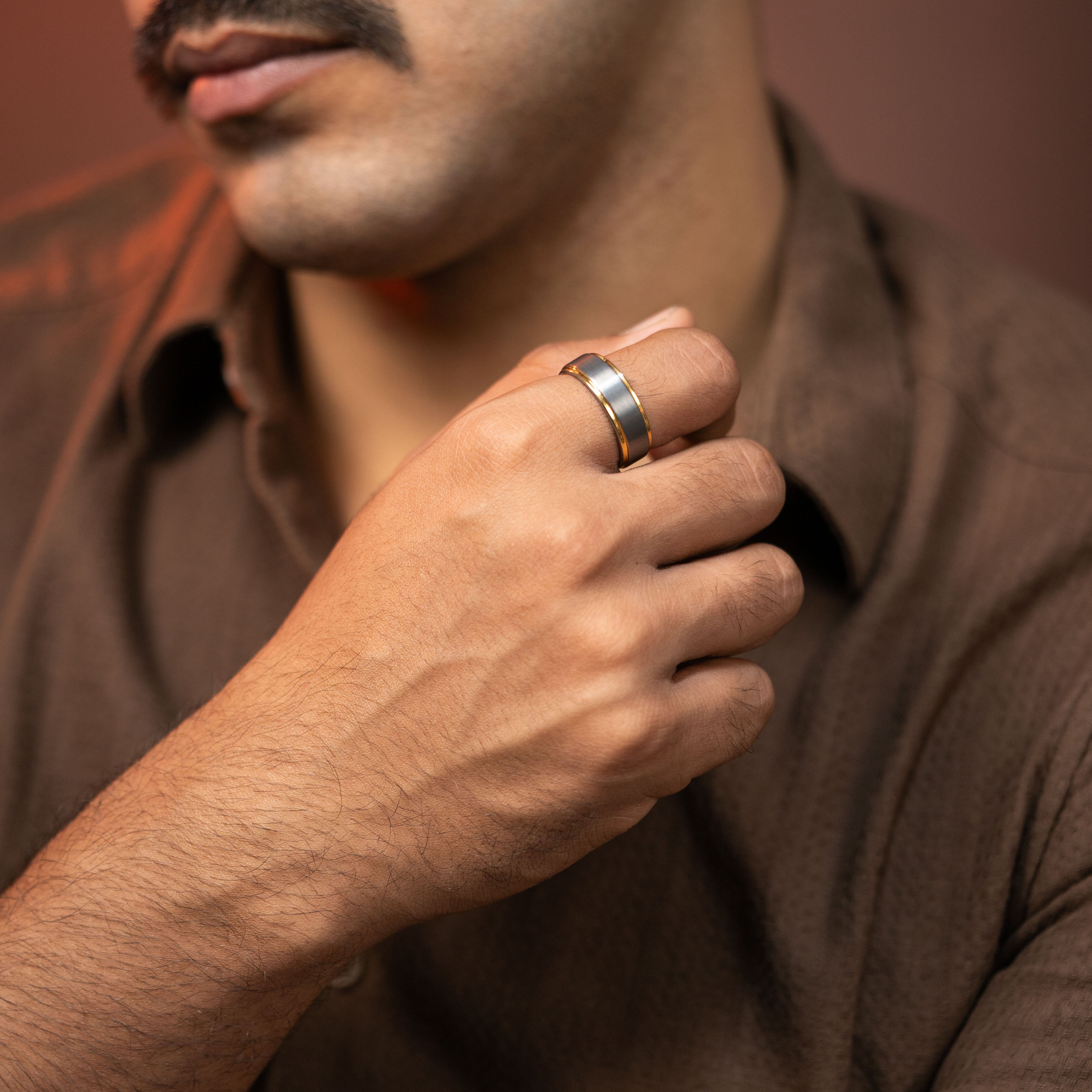 Ivory On Gold Tungsten Carbide Band Ring