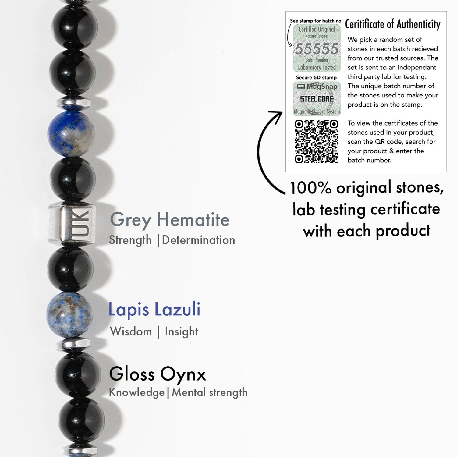 Non Personalised Knowledge Gloss Onyx And Lapis Lazuli Natural Stone Bracelet With Magsnap 2