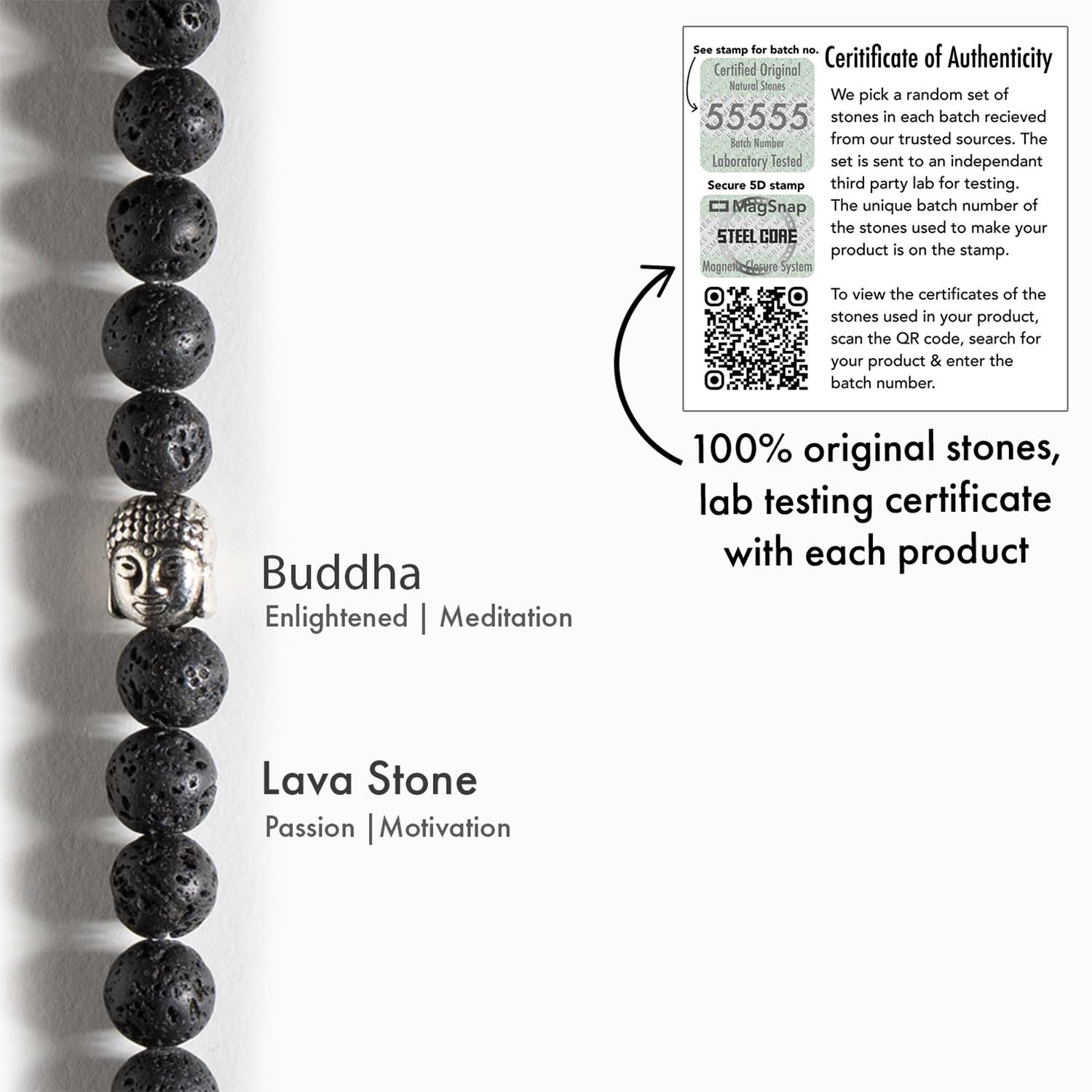 Natural Stone Jewellery Bracelet Lava MagSnap