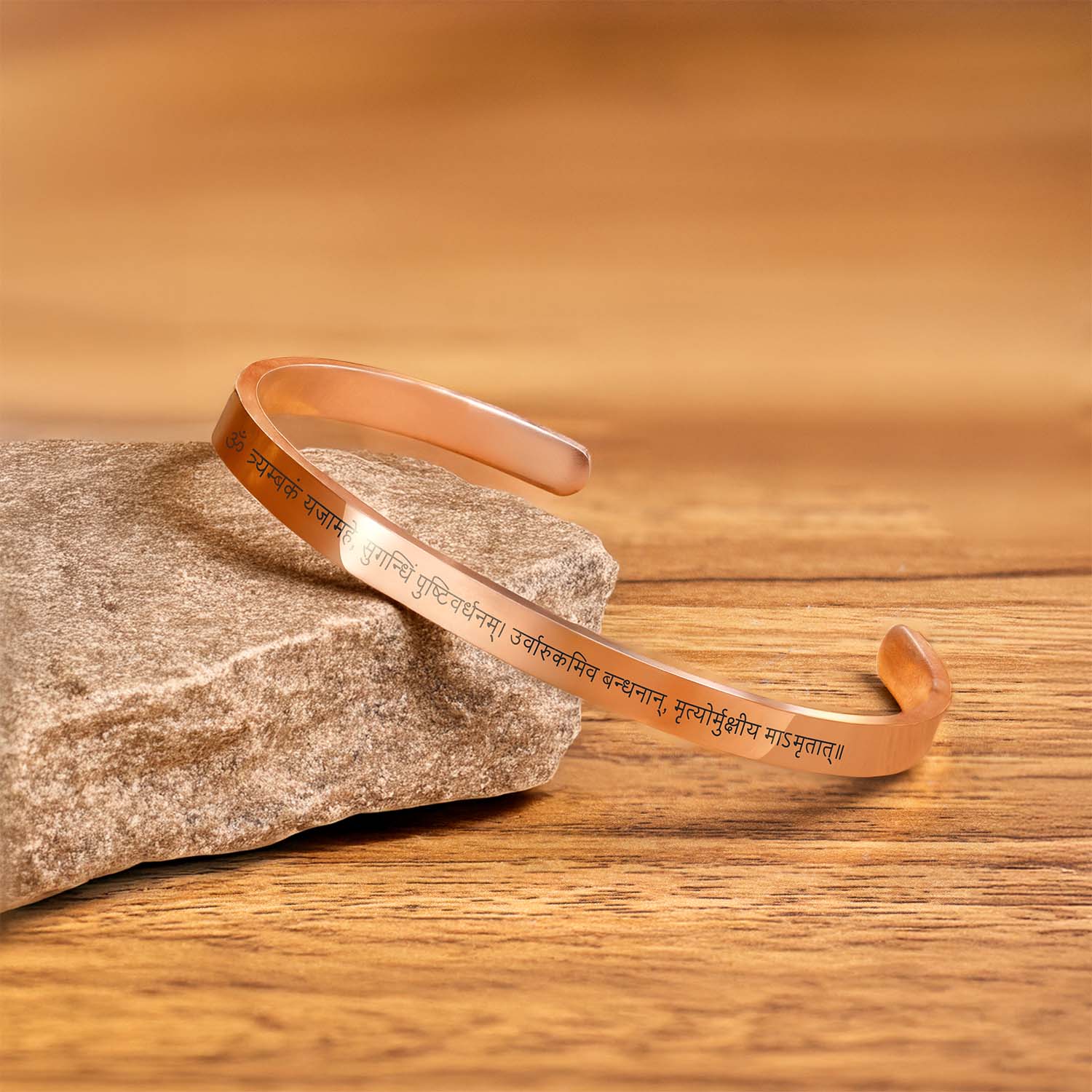 Maha Mrintujay Mantra Gloss Cuff Adjustable Bracelet Rose Gold