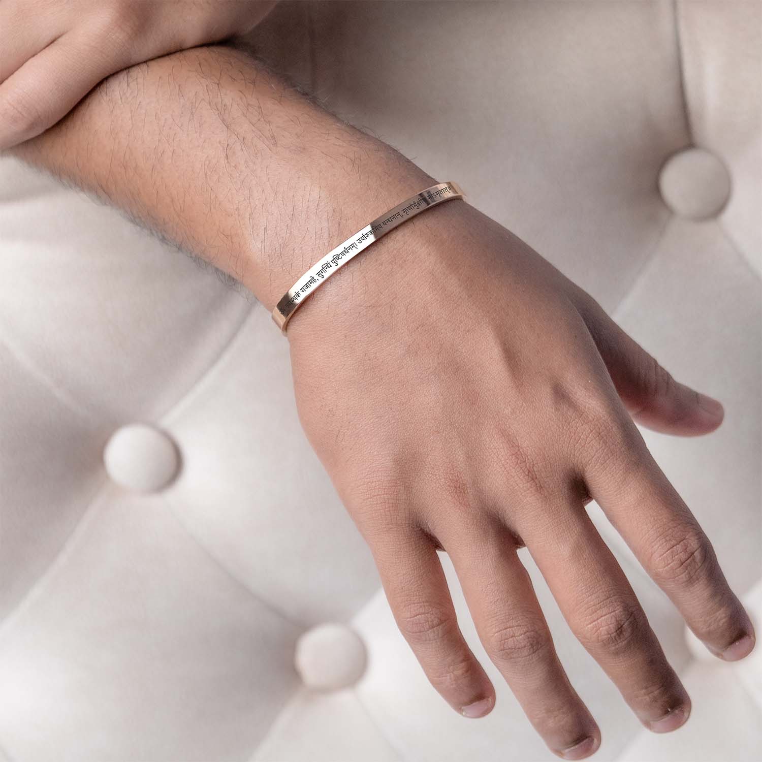 Maha Mrintujay Mantra Gloss Cuff Adjustable Bracelet Rose Gold