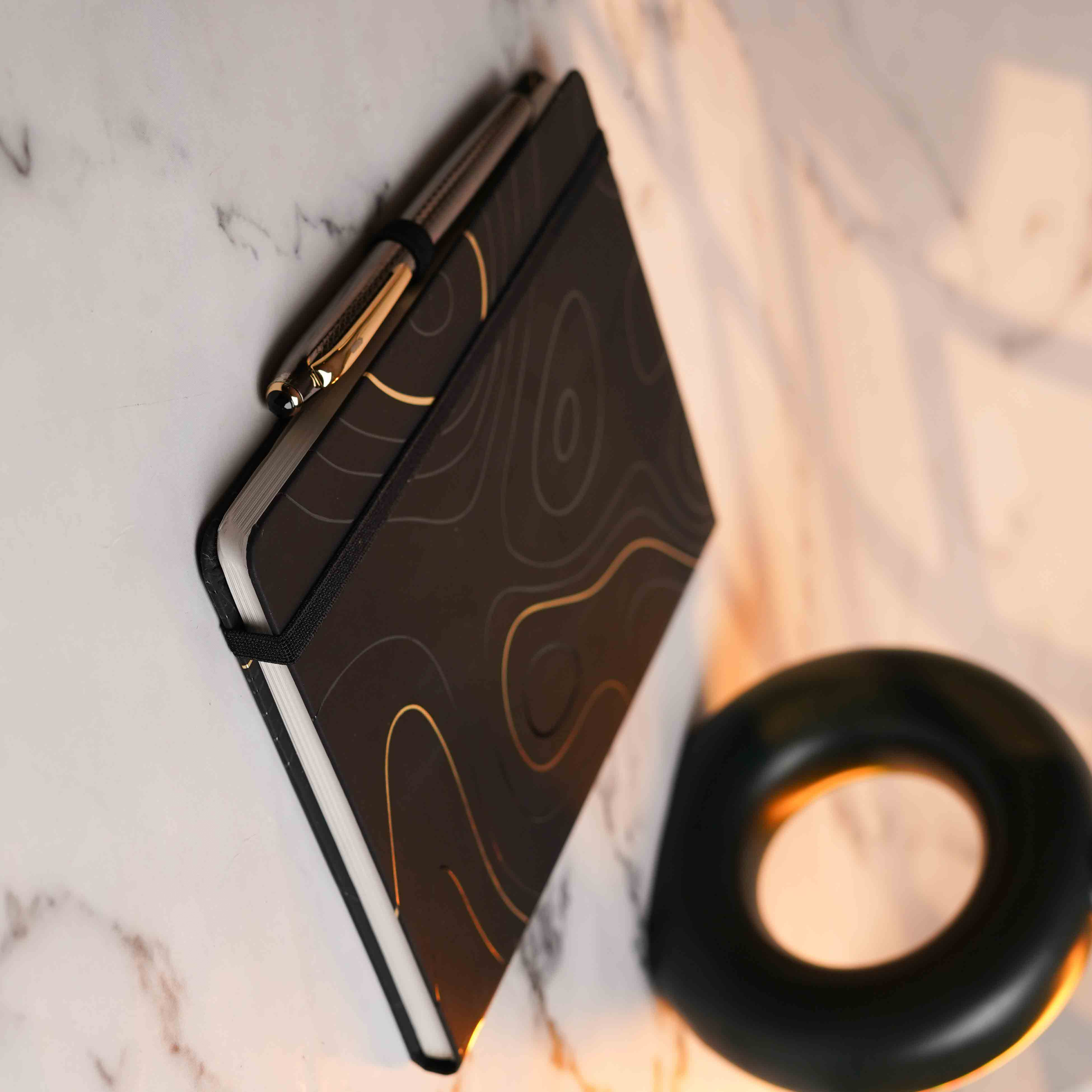 Matte Black Notebook with Obsidian 2 in 1 MagSnap Roller Ball Pen with Stylus Personalised