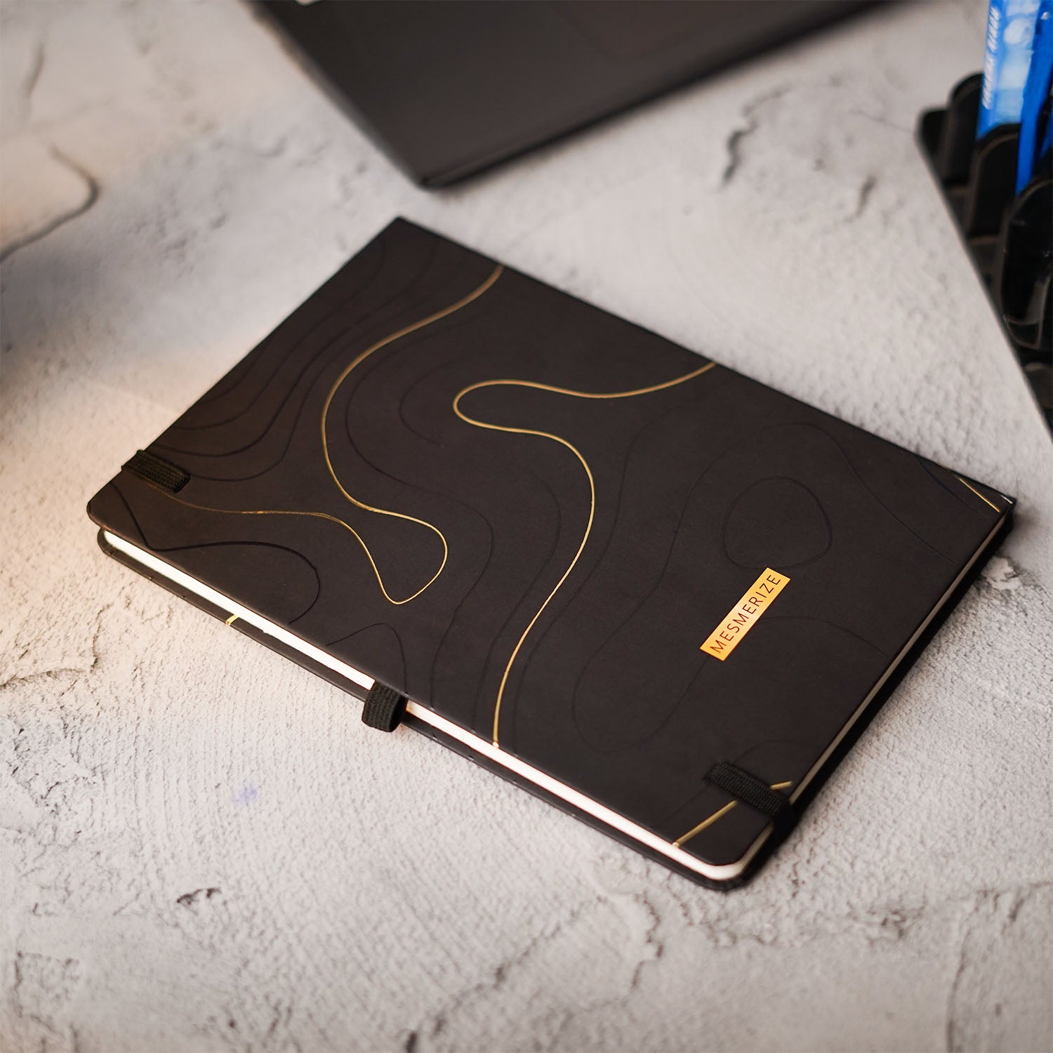 Matte Black Notebook with Ultra Matte Blue Sapphire 2 in 1 MagSnap Roller Ball Pen with Stylus None