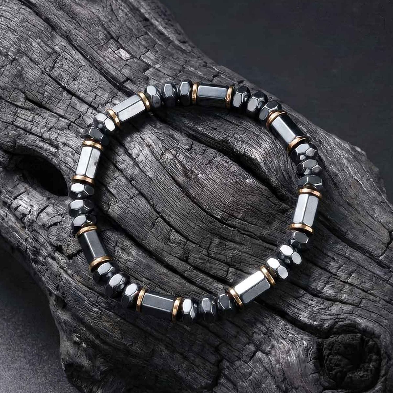 Noir Cylinder Hematite Stack Natural Stone Bracelet