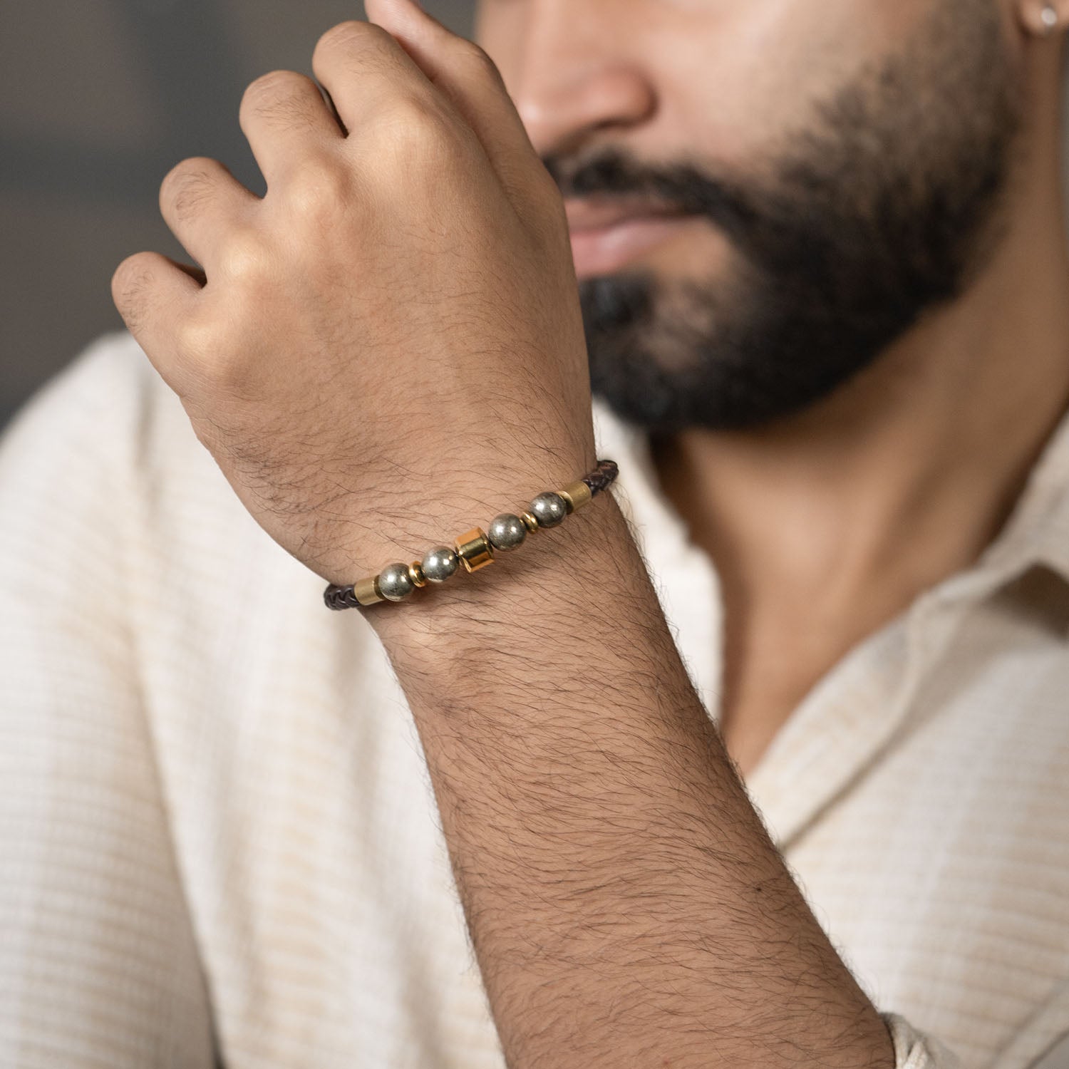 Non Personalised Pyrite Natural Stone NeoLeather Bracelet With MagSnap2