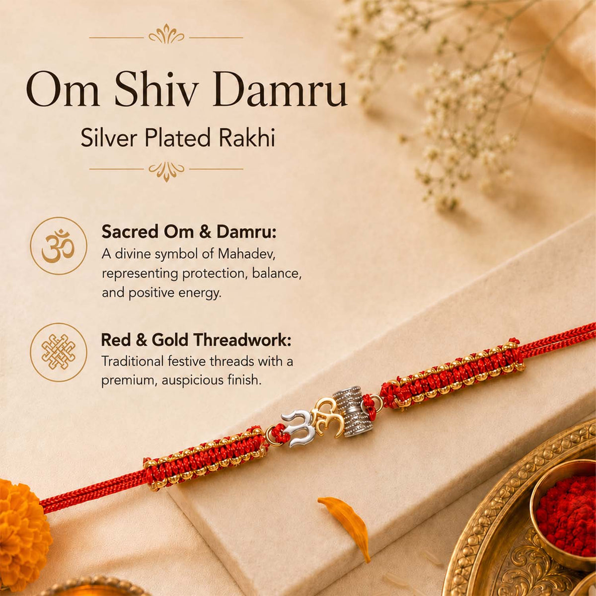 OmTrishulDamruPureSilverPlatedRakhi