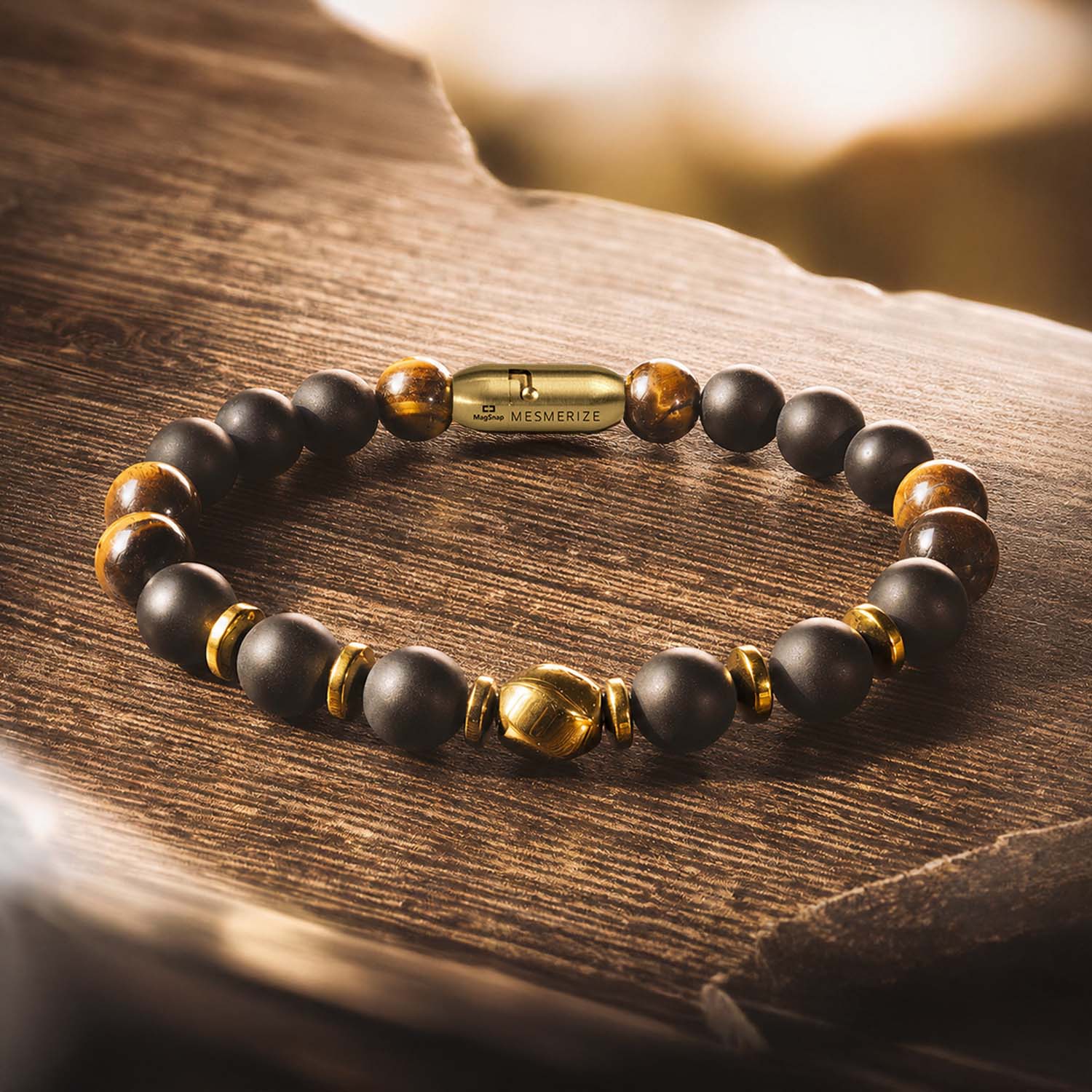 Natural Stone Jewellery Onyx Gold Tiger Eye Natural Stone Bracelet with MagSnap