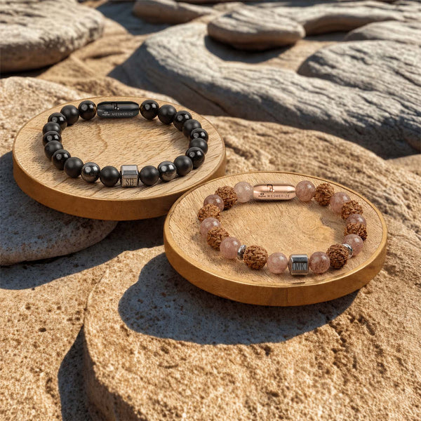 Personalised Serenity Strawberry Quartz & Stealth Gloss Onyx Natural Stone Couple Bracelets with Magsnap 2