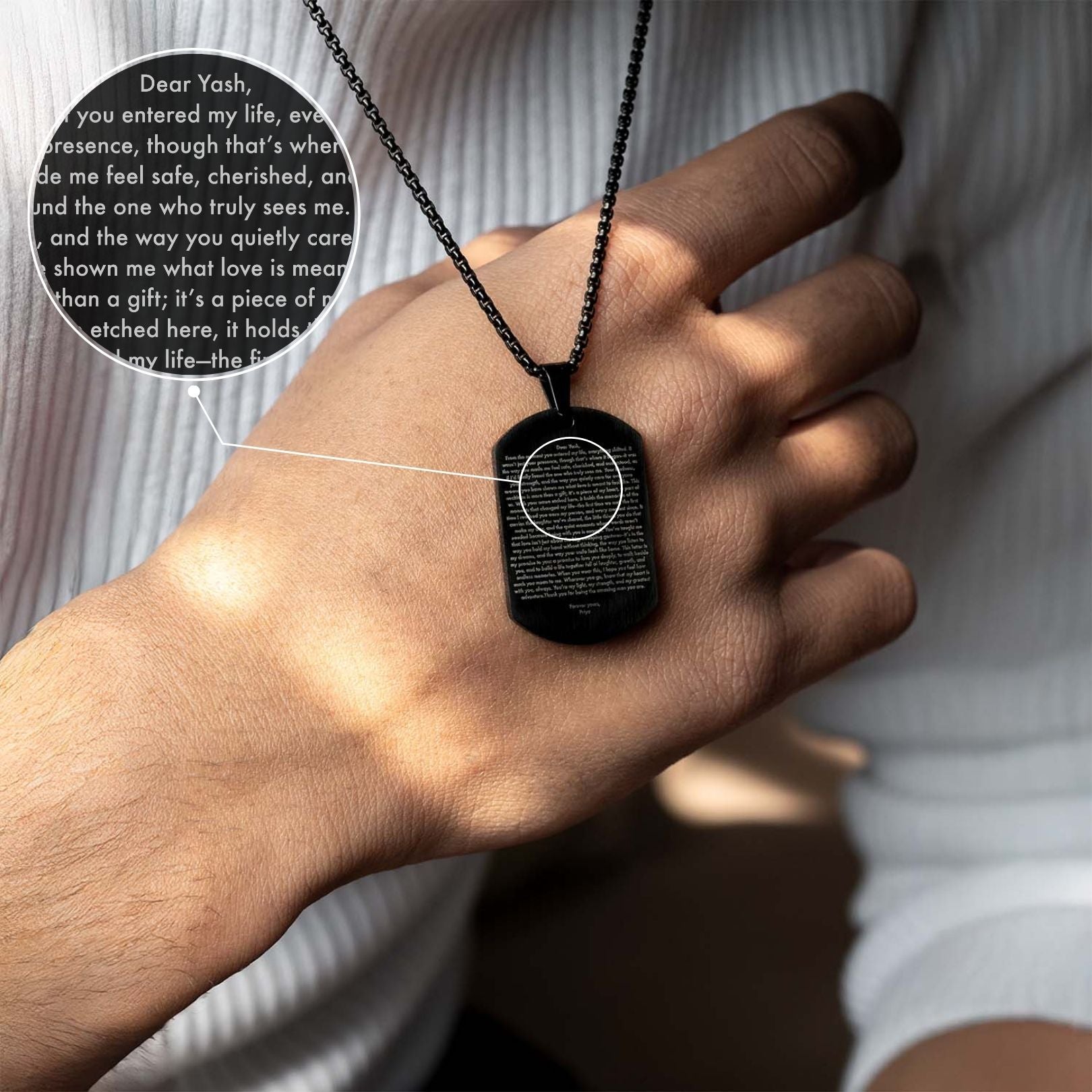 Personalised Love Letter Micocarved Dog Tag Necklace