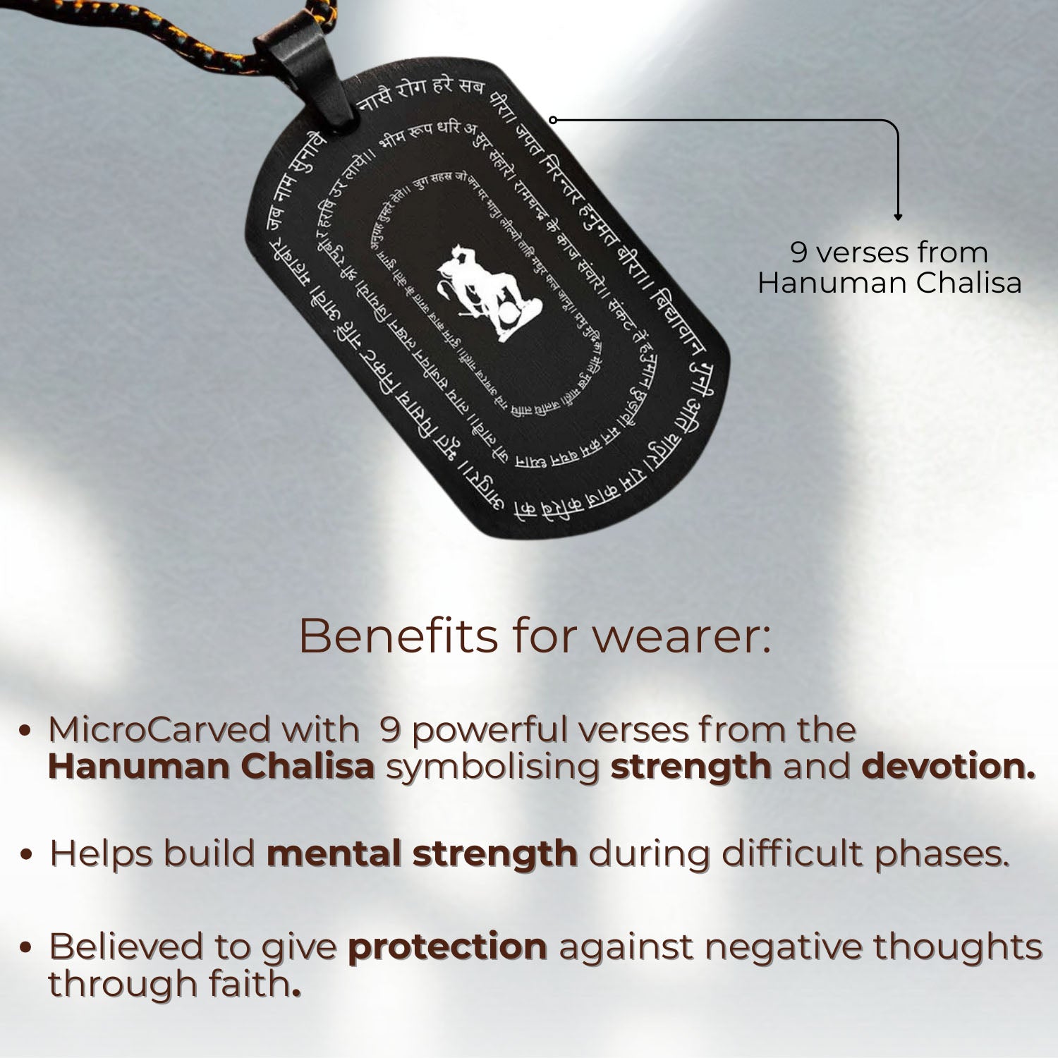 Positivity Hanuman Chalisa 9 Verse Black Tag Necklace