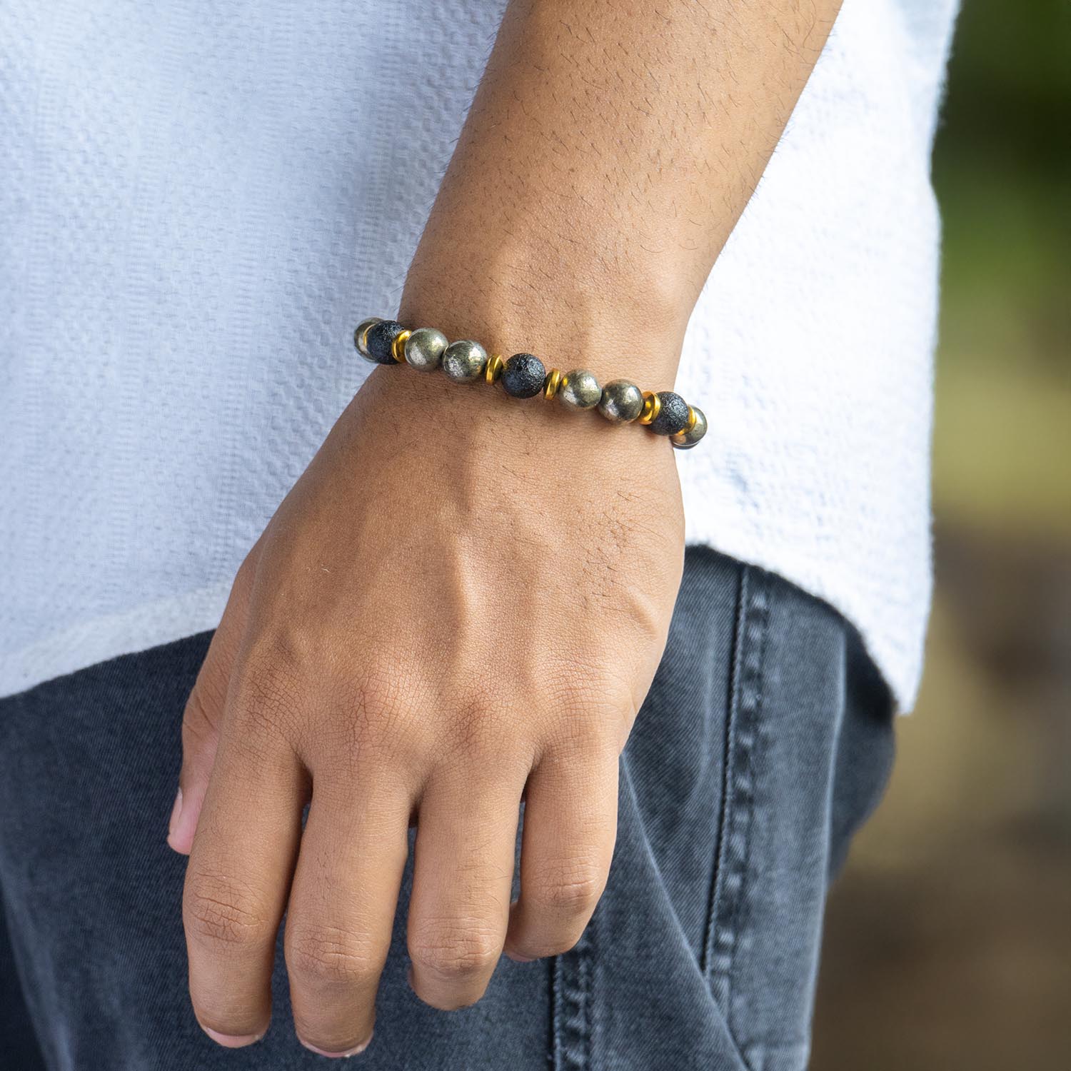 Prosper Pyrite & Saffordite Natural Stone Bracelet With MagSnap2