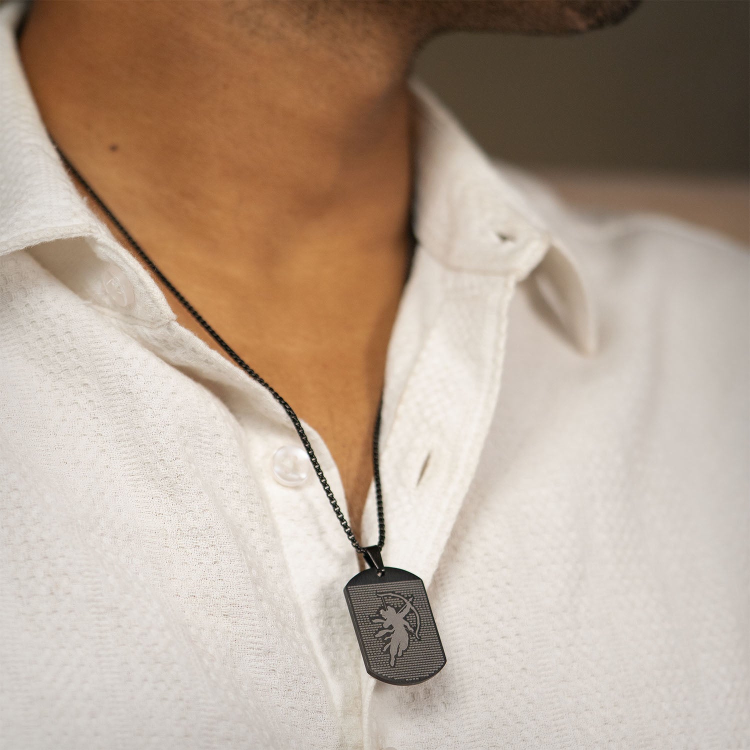 Ram MicroCarved Tag Necklace Black