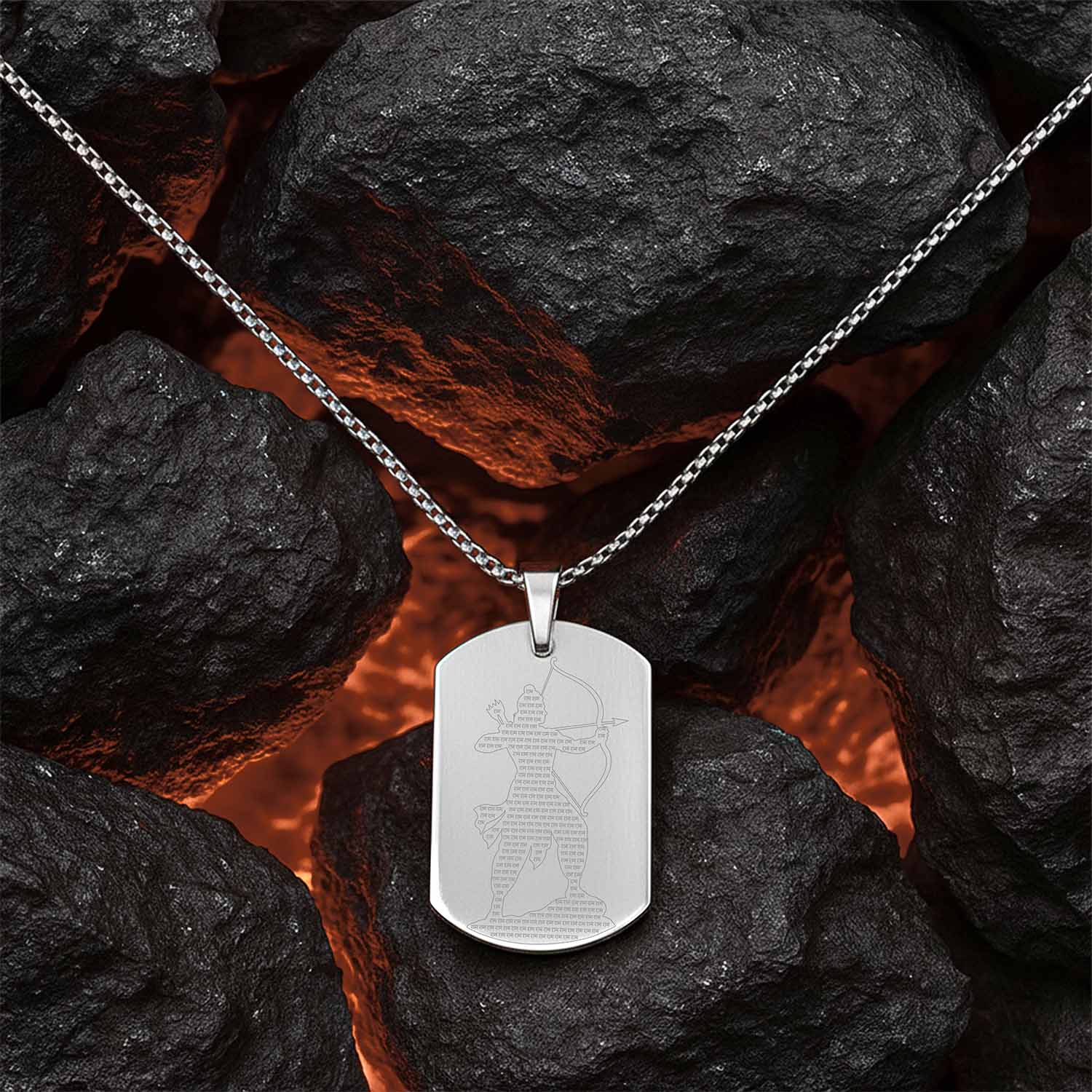 Ram MicroCarved Inlay Tag Necklace Silver