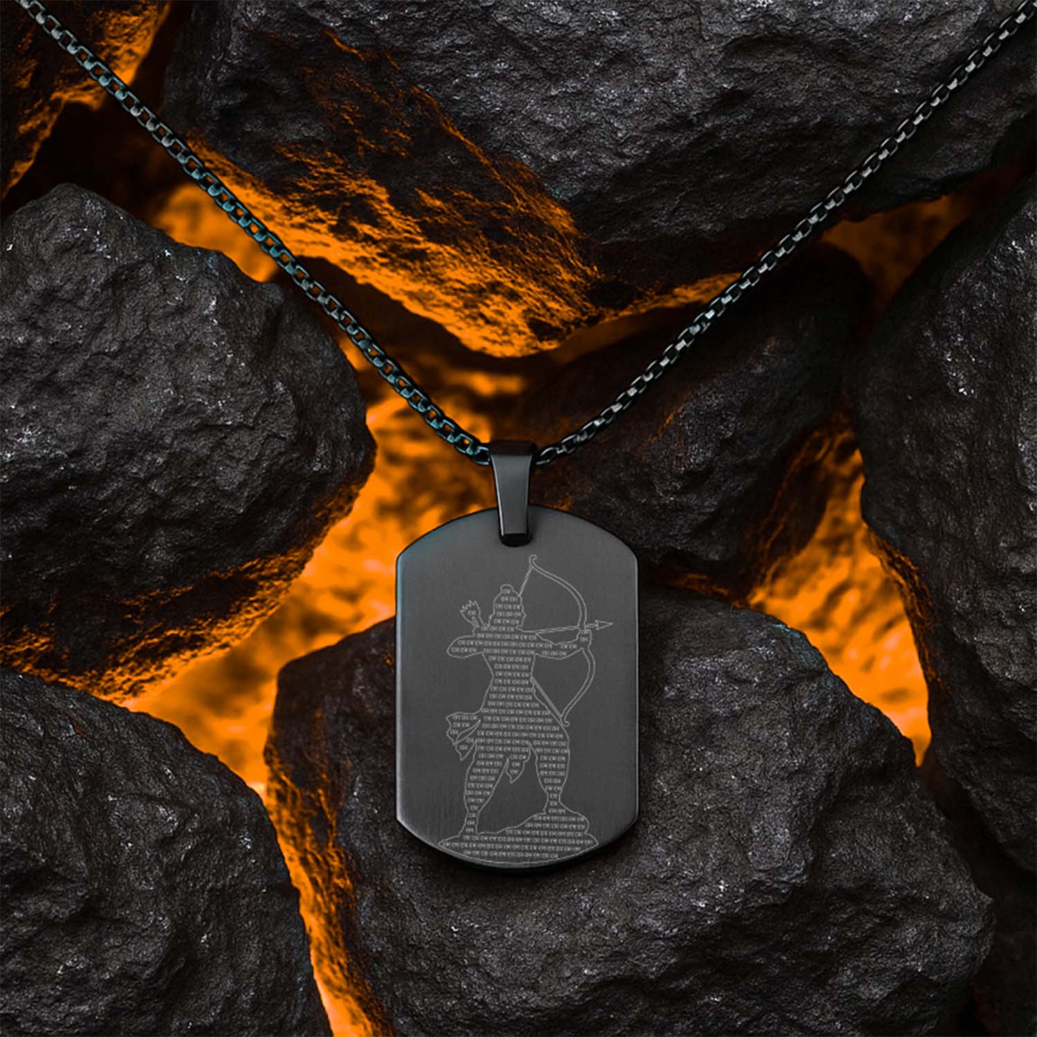 Ram MicroCarved Inlay Tag Necklace Black