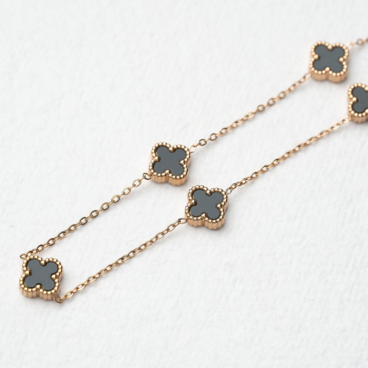 Rose Gold Dainty Clover Black Leaf Necklace