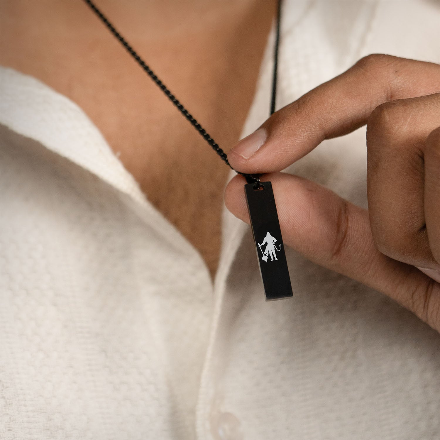 Sacred Hanuman Mini Tag Necklace Black