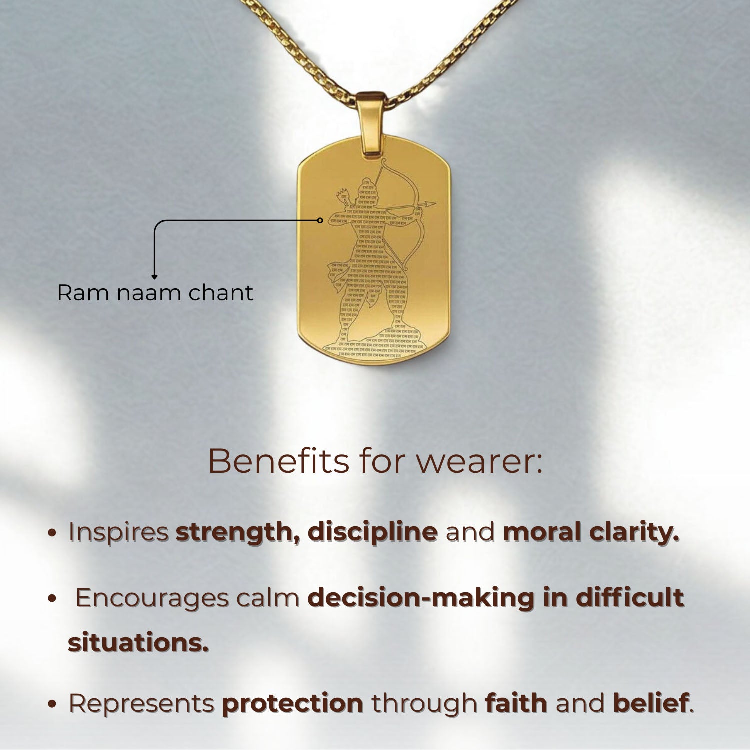 Ram MicroCarved Inlay Tag Necklace Gold