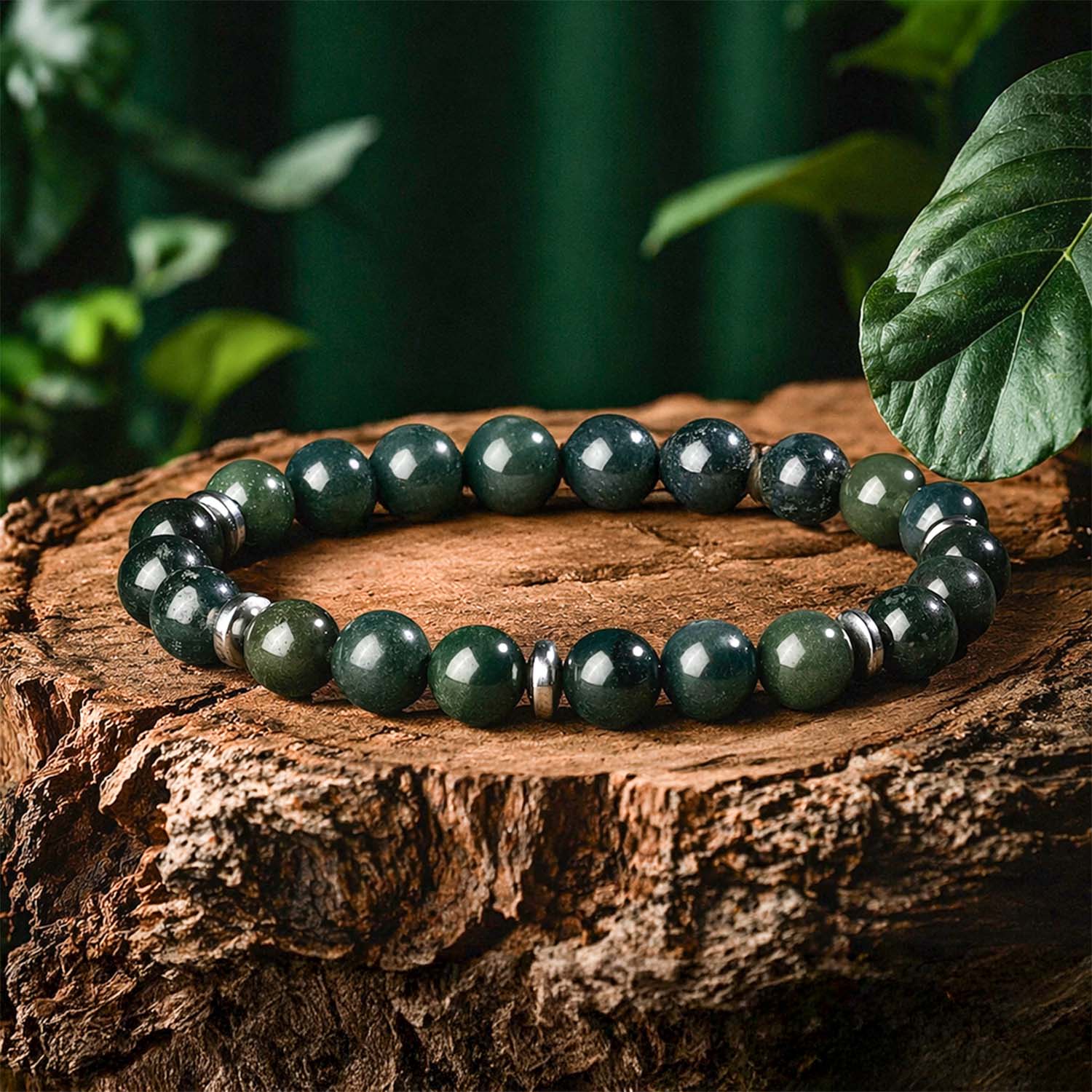 Soulful Moss Agate Natural Stone Elastic Bracelet